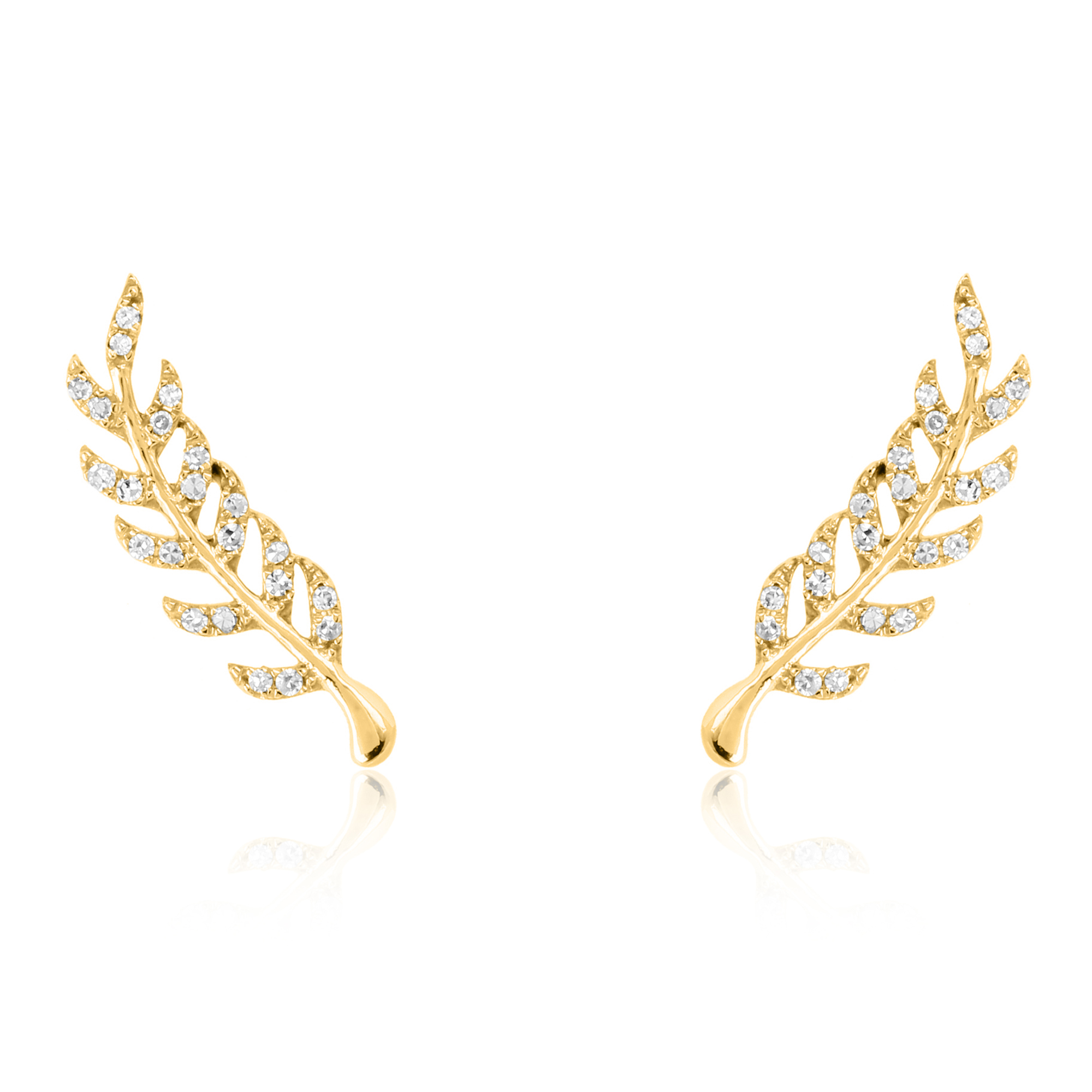 Yellow Gold Diamond Leaf Studs