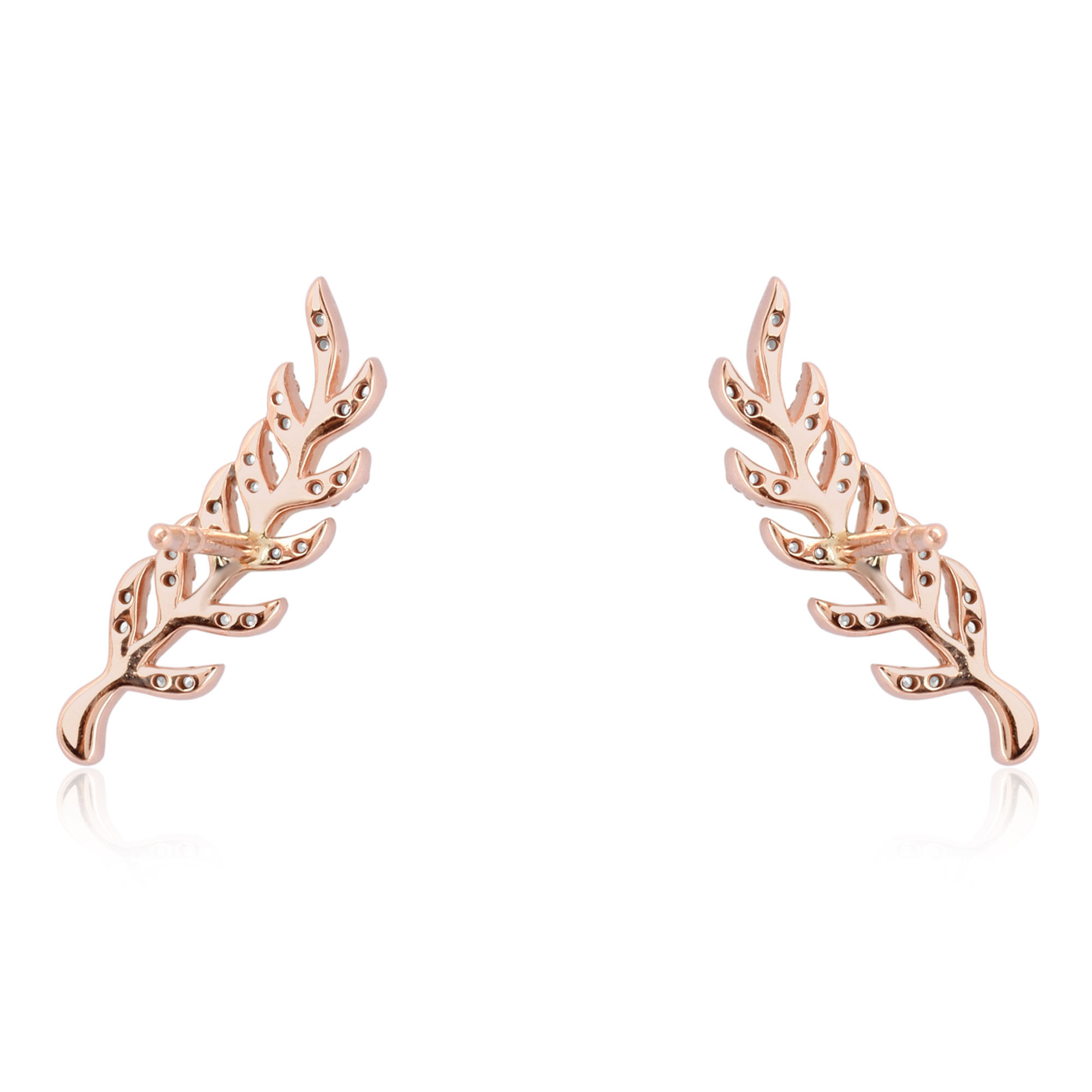 Rose Gold Diamond Leaf Studs