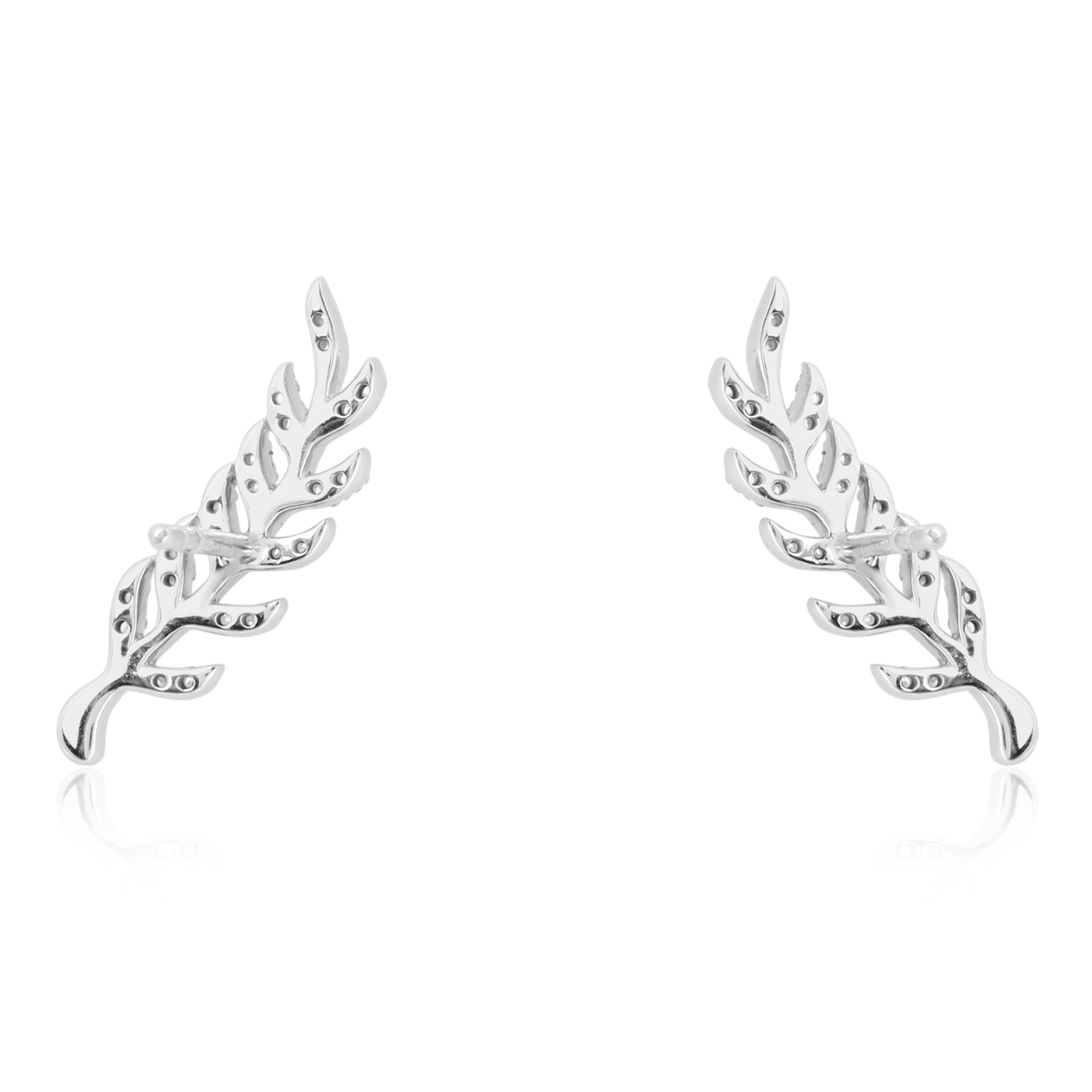 White Gold Diamond Leaf Studs