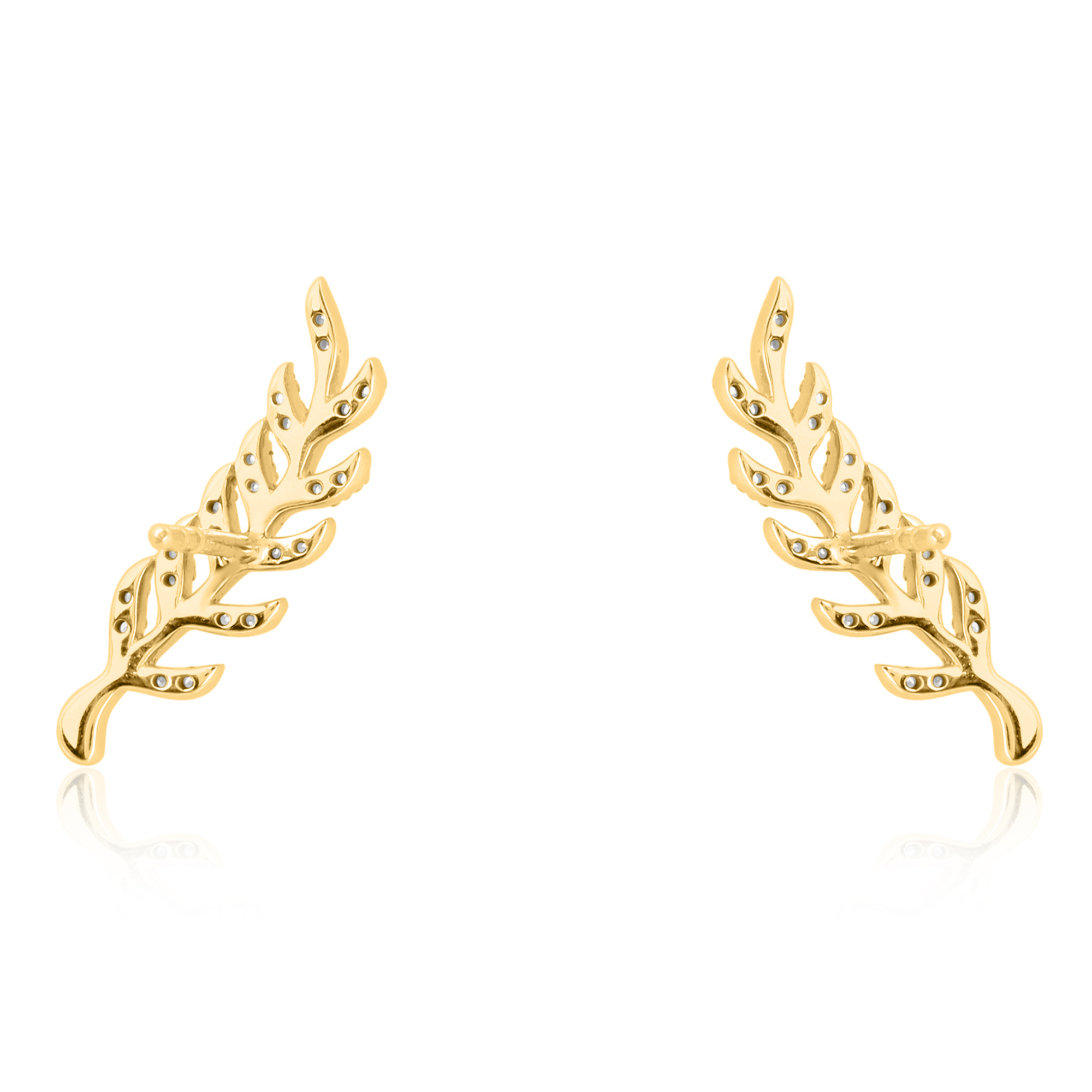Yellow Gold Diamond Leaf Studs