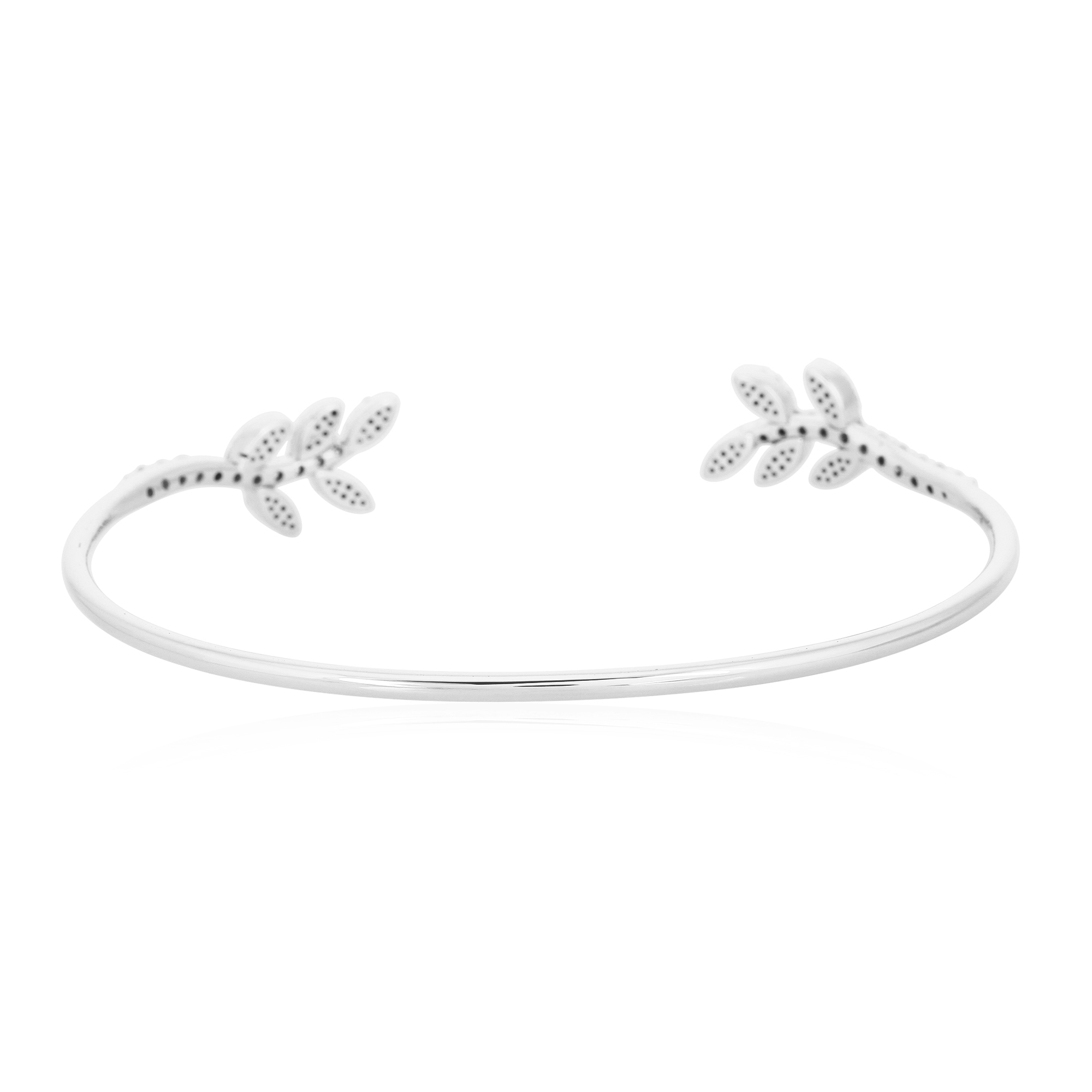 White Gold Open Oval Cuff Double Leaf Diamond Bangle