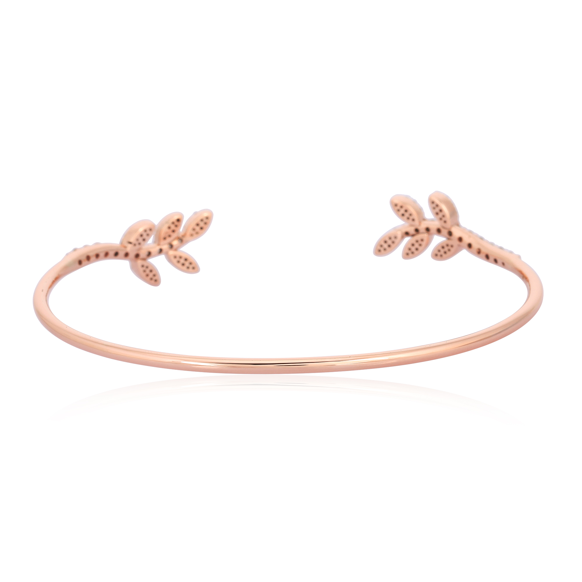 Rose Gold Open Oval Cuff Double Leaf Diamond Bangle
