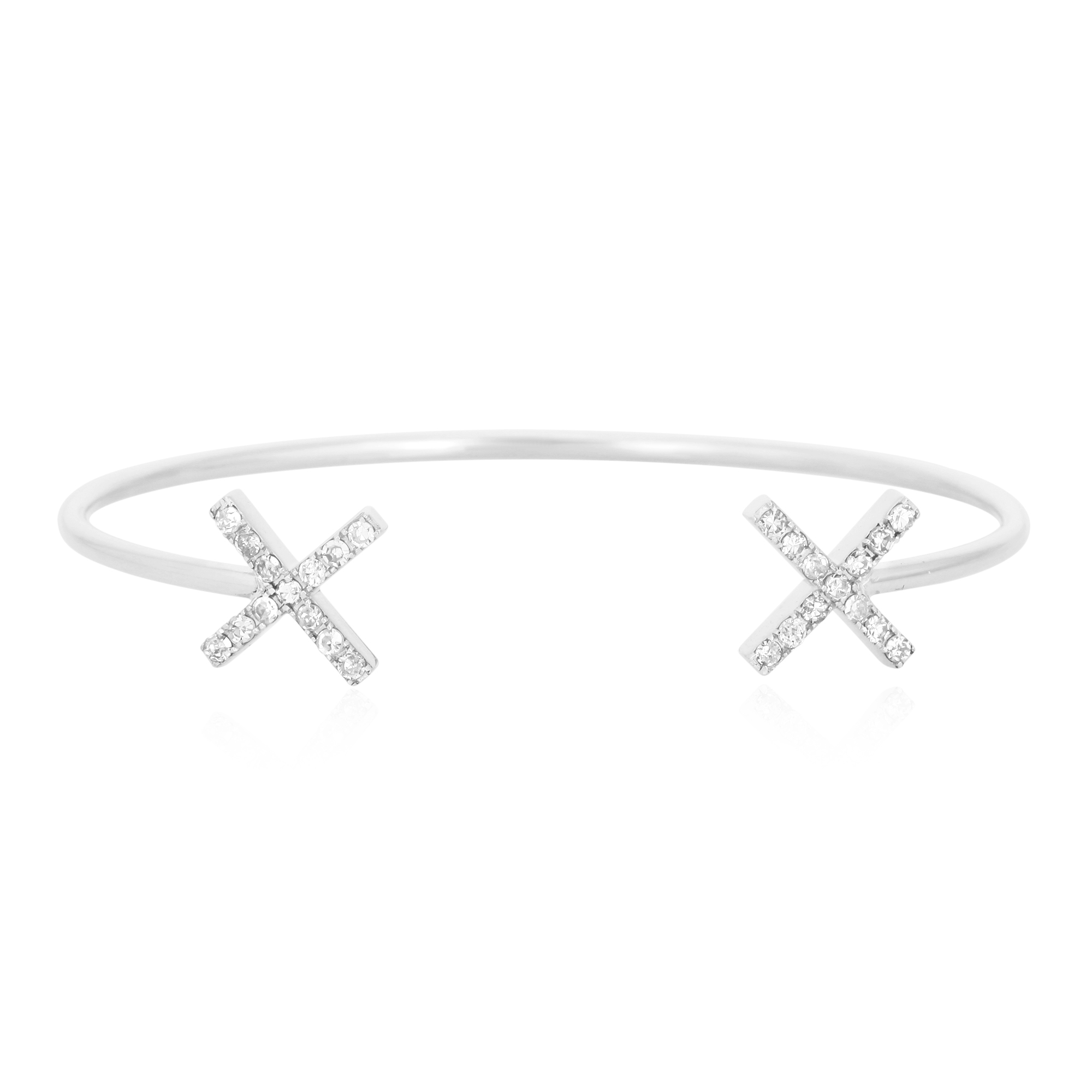 White Gold Open Oval Cuff Cross Diamond Bangle
