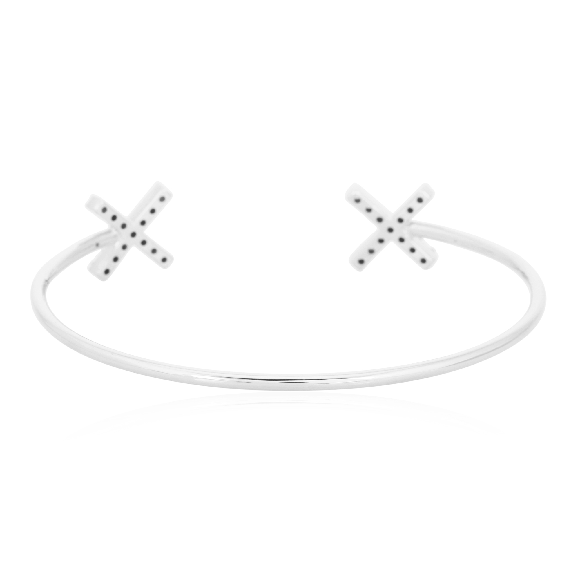White Gold Open Oval Cuff Cross Diamond Bangle