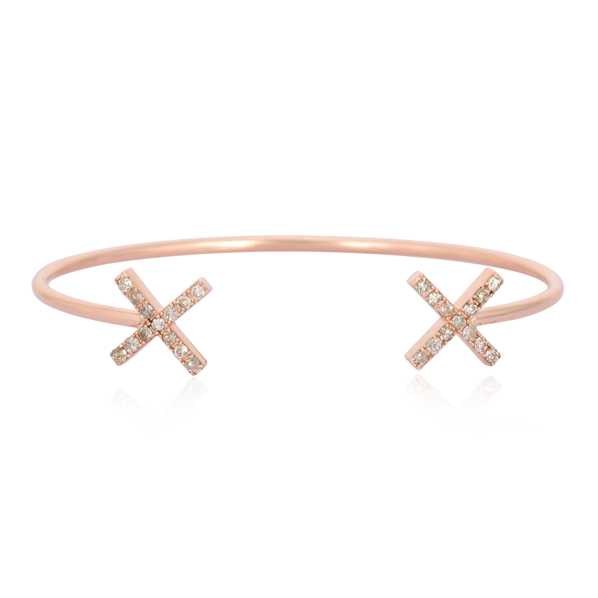 Rose Gold Open Oval Cuff Cross Diamond Bangle