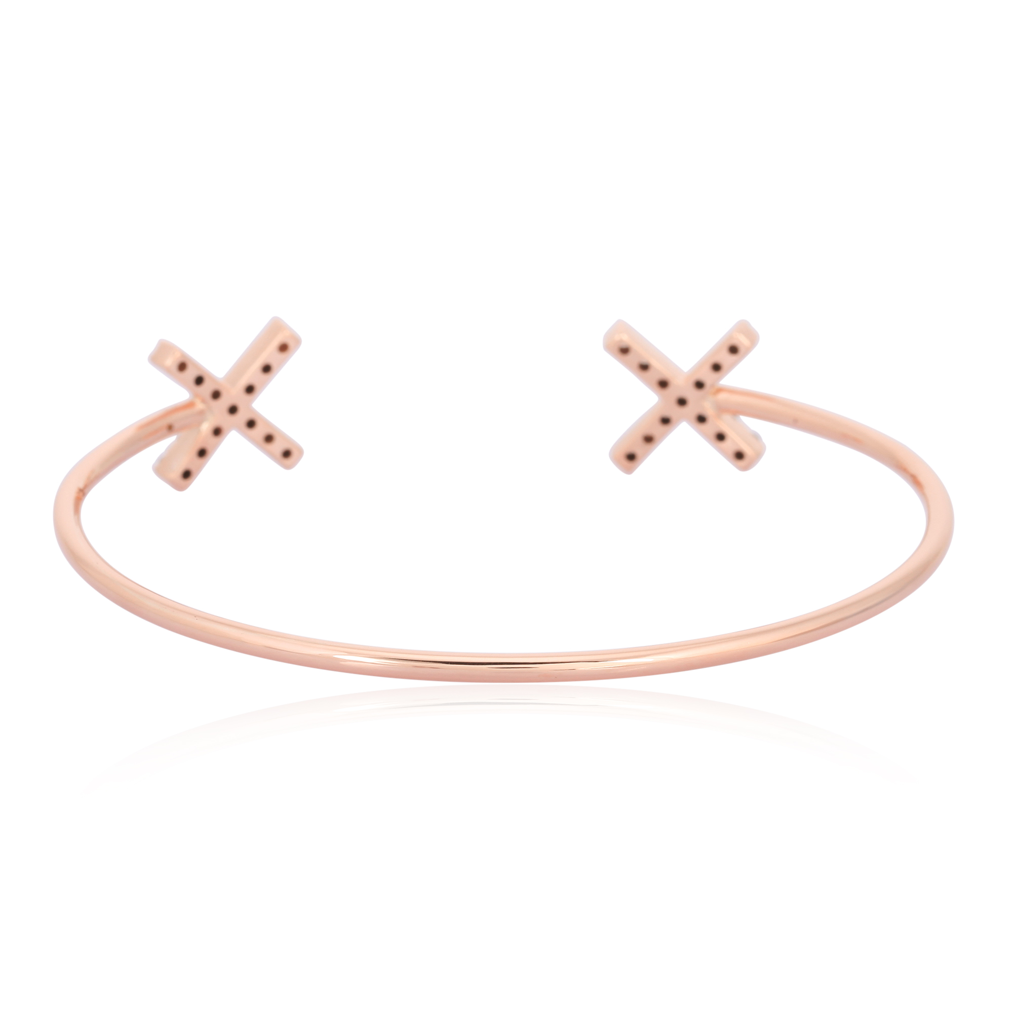 Rose Gold Open Oval Cuff Cross Diamond Bangle