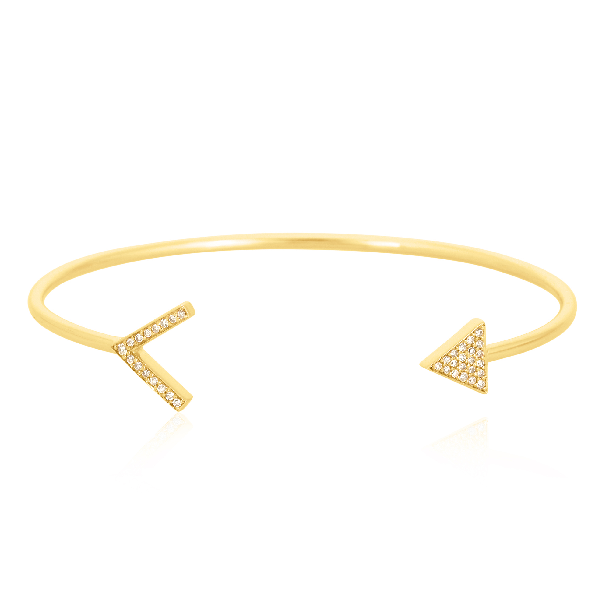 Yellow Gold Open Oval Cuff Diamond Bangle