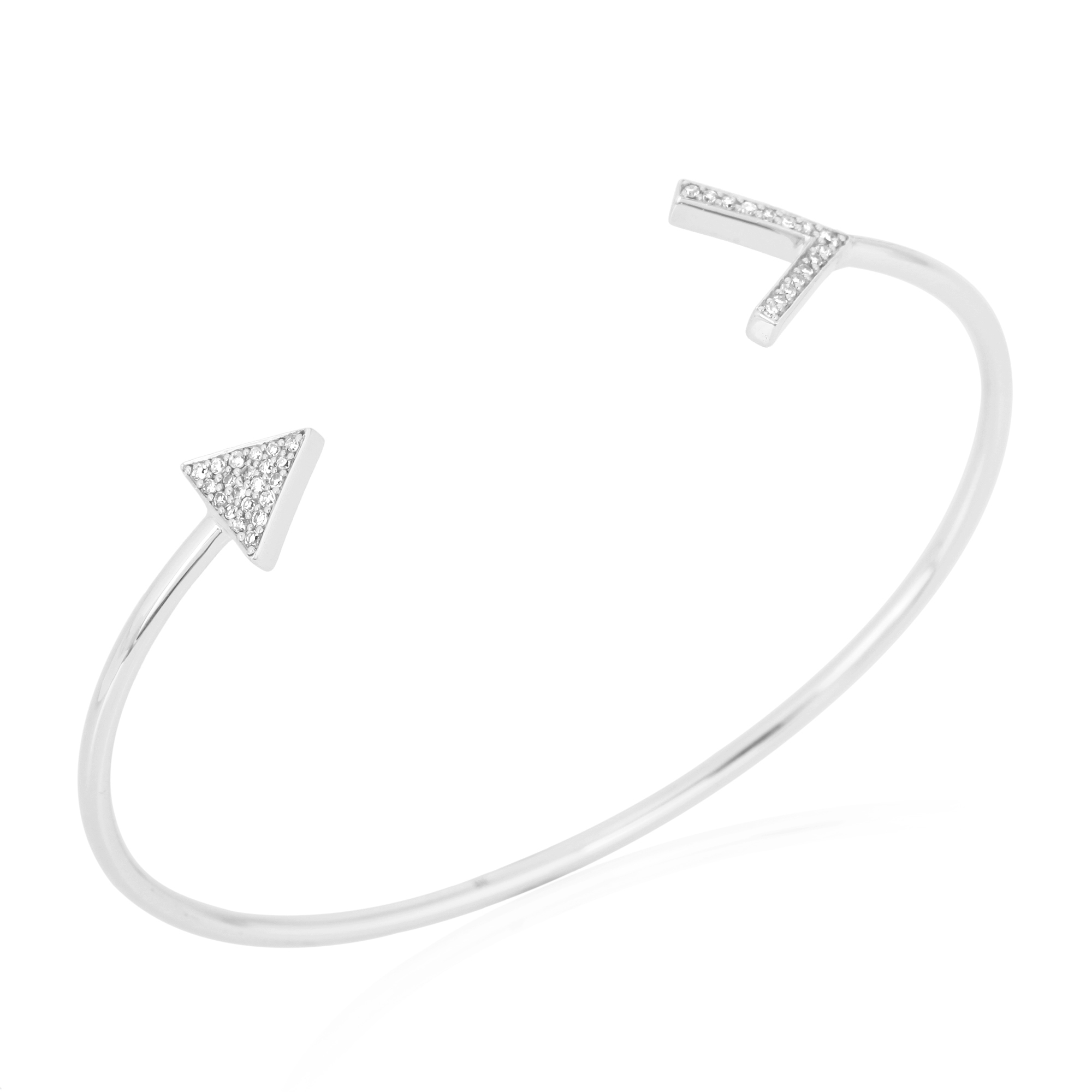 White Gold Open Oval Cuff Diamond Bangle