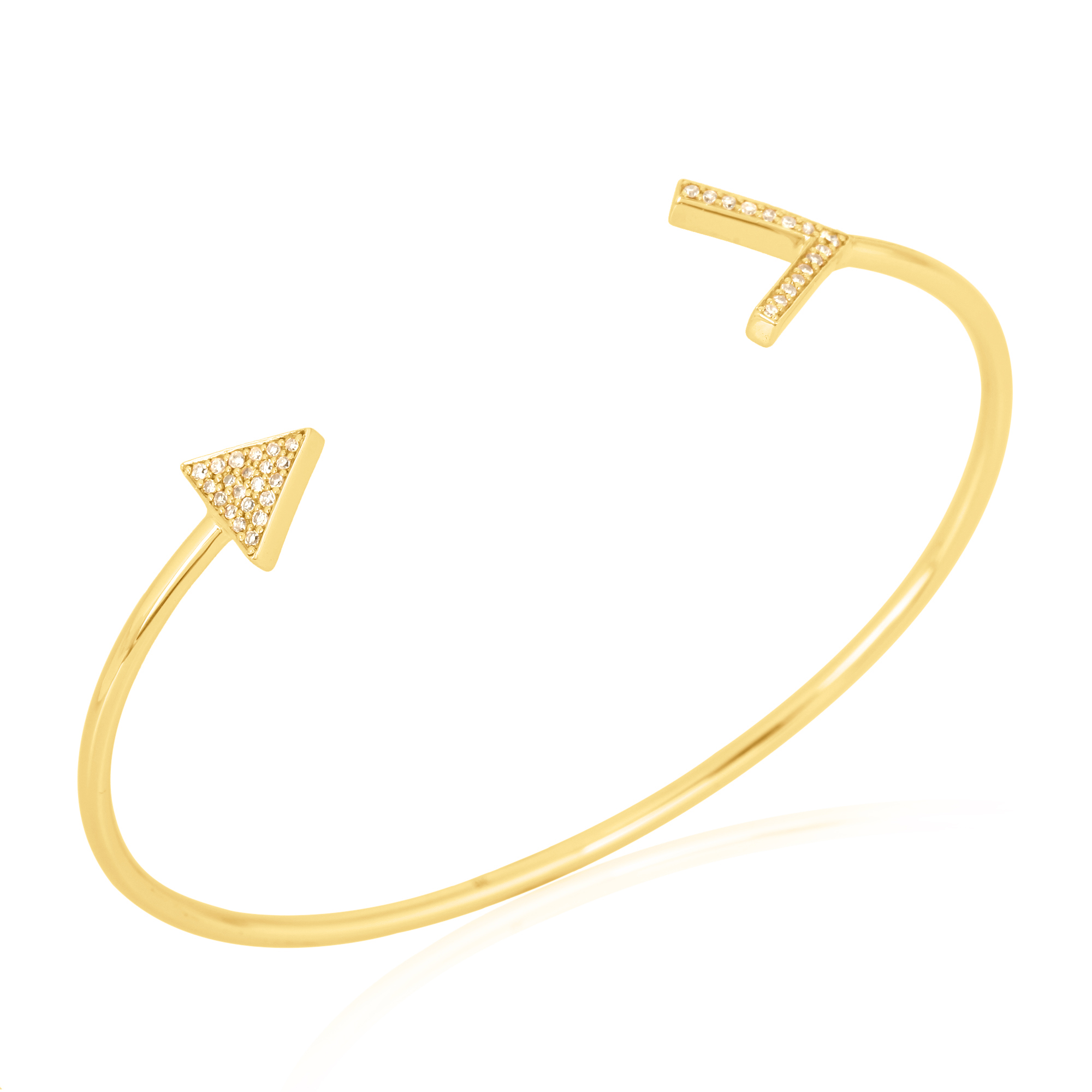 Yellow Gold Open Oval Cuff Diamond Bangle