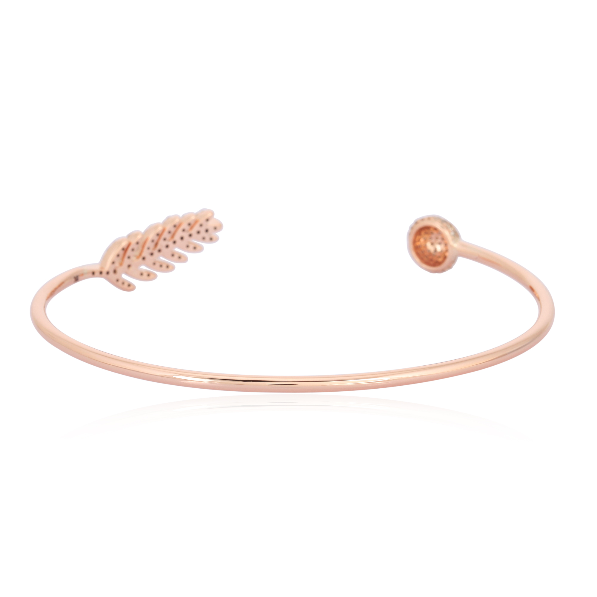 Rose Gold Open Oval Cuff Leaf Diamond Bangle