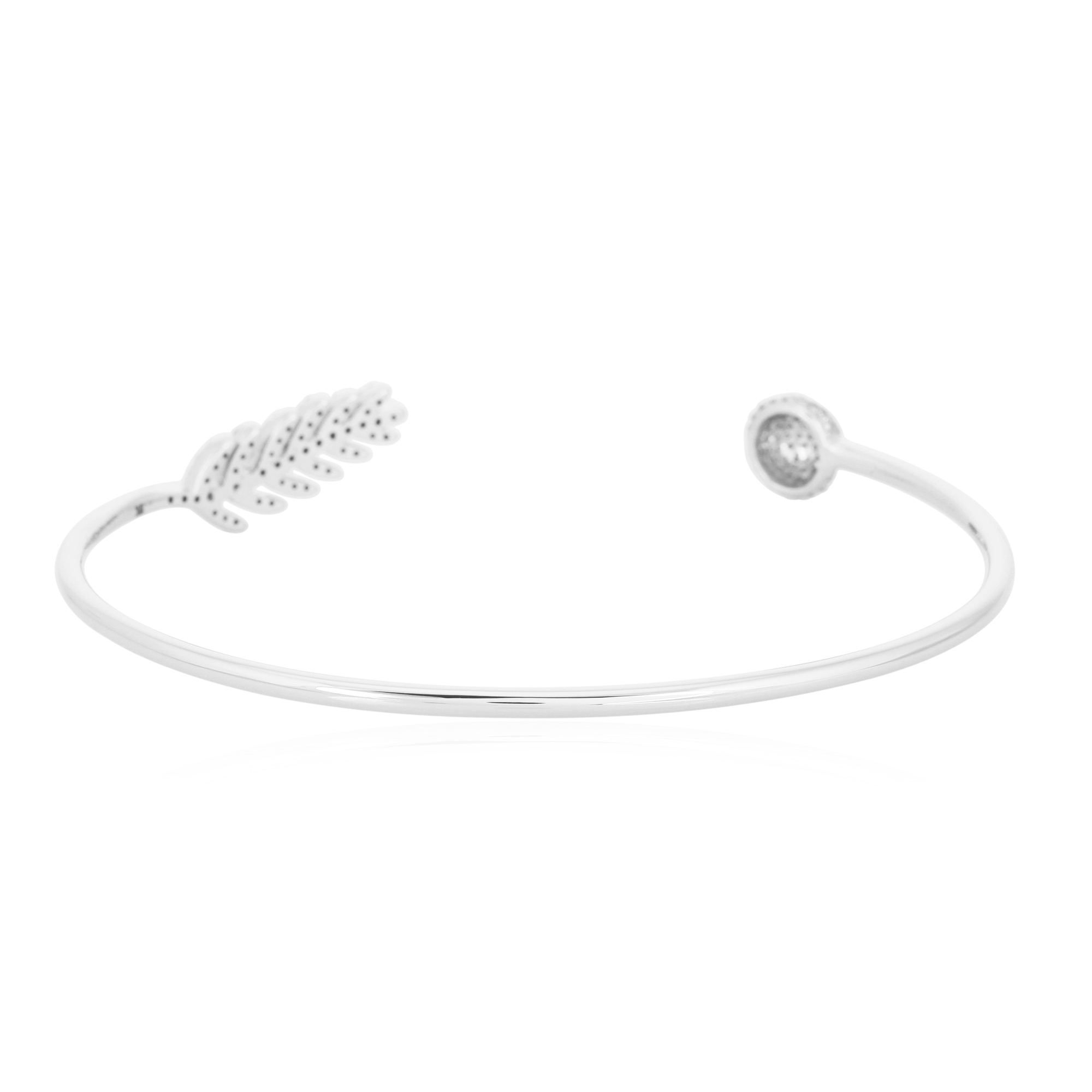 White Gold Open Oval Cuff Leaf Diamond Bangle