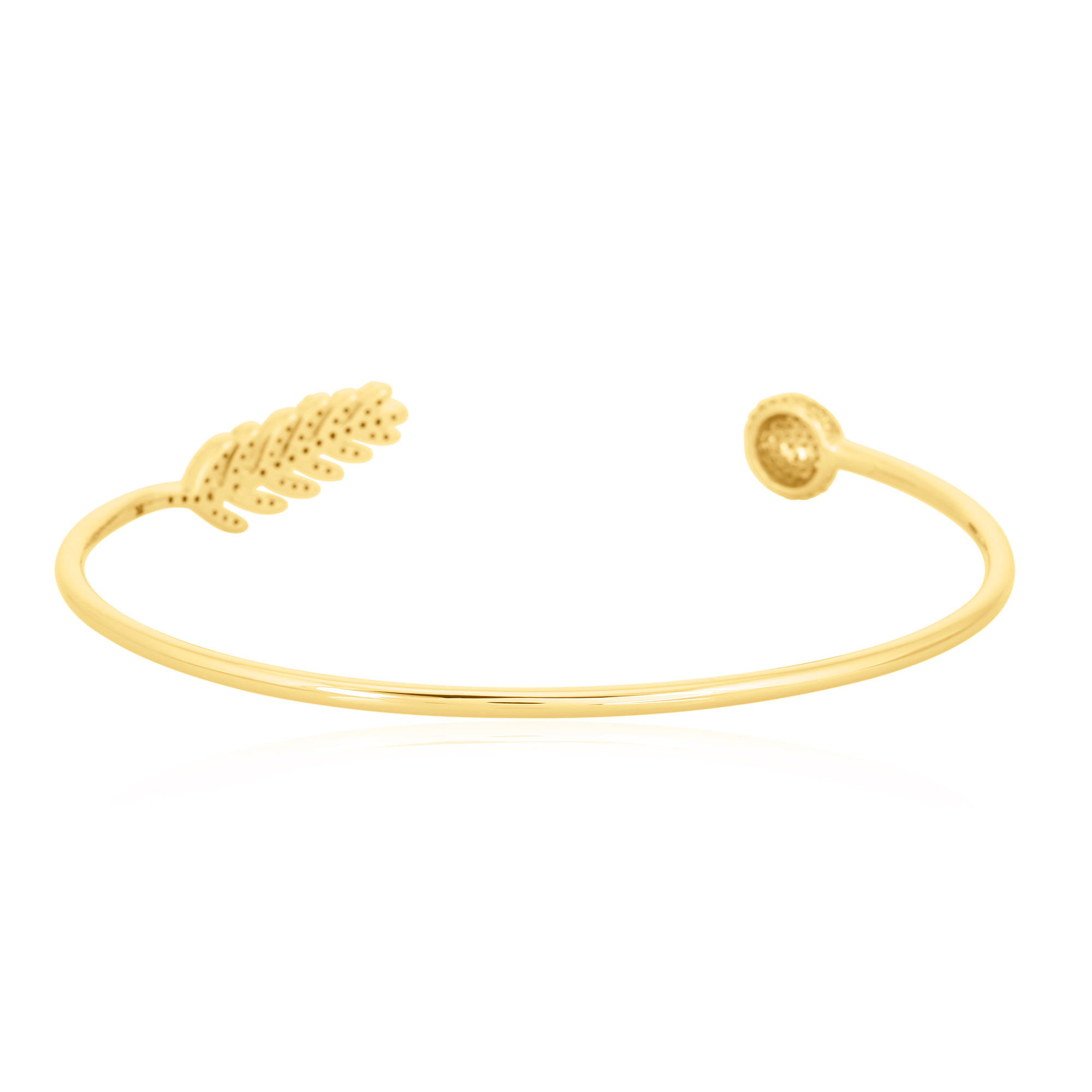 Yellow Gold Open Oval Cuff Leaf Diamond Bangle