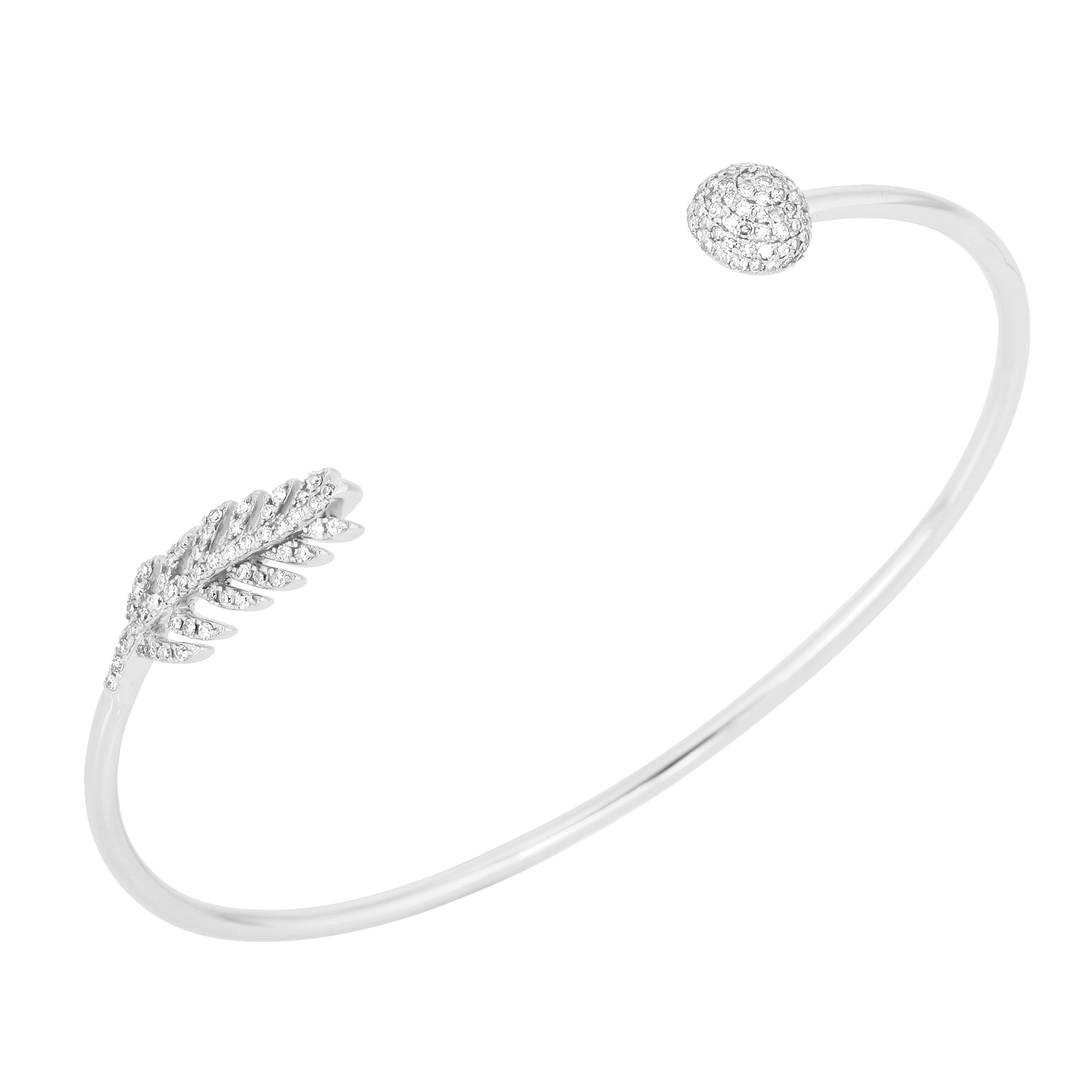 White Gold Open Oval Cuff Leaf Diamond Bangle