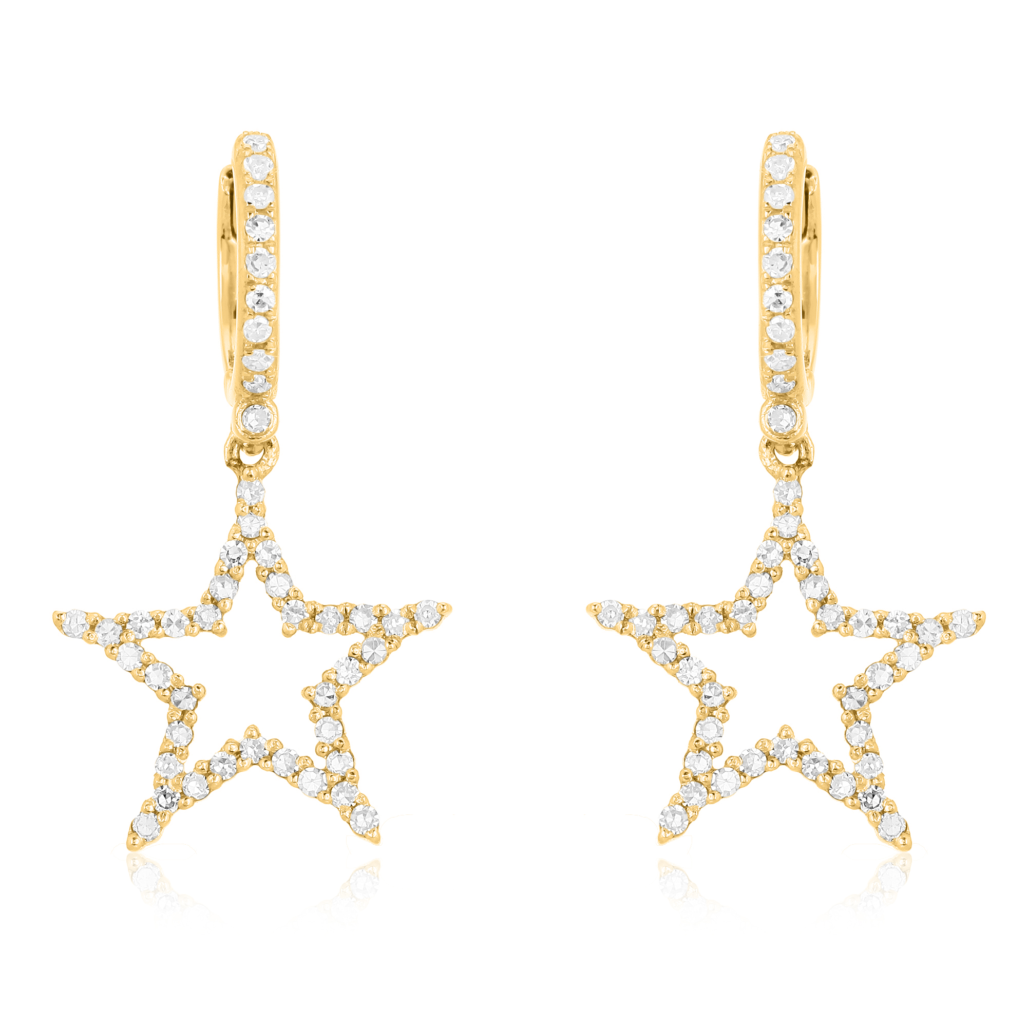 Yellow Gold Star Drop Earrings