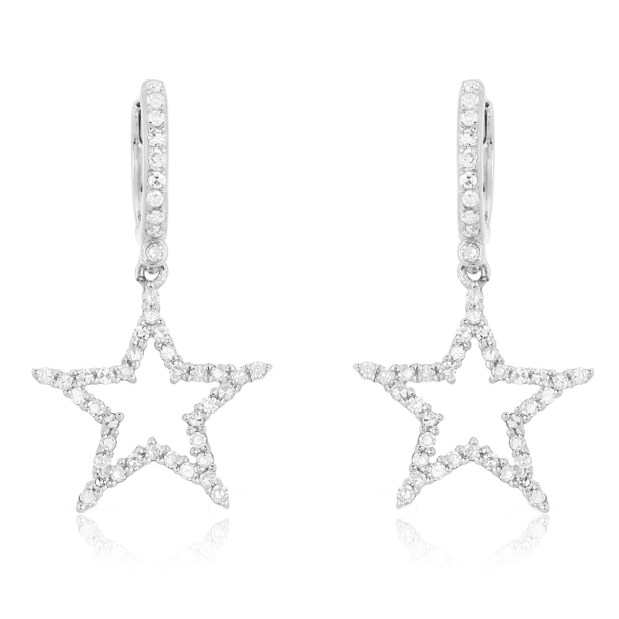 White Gold Star Drop Earrings