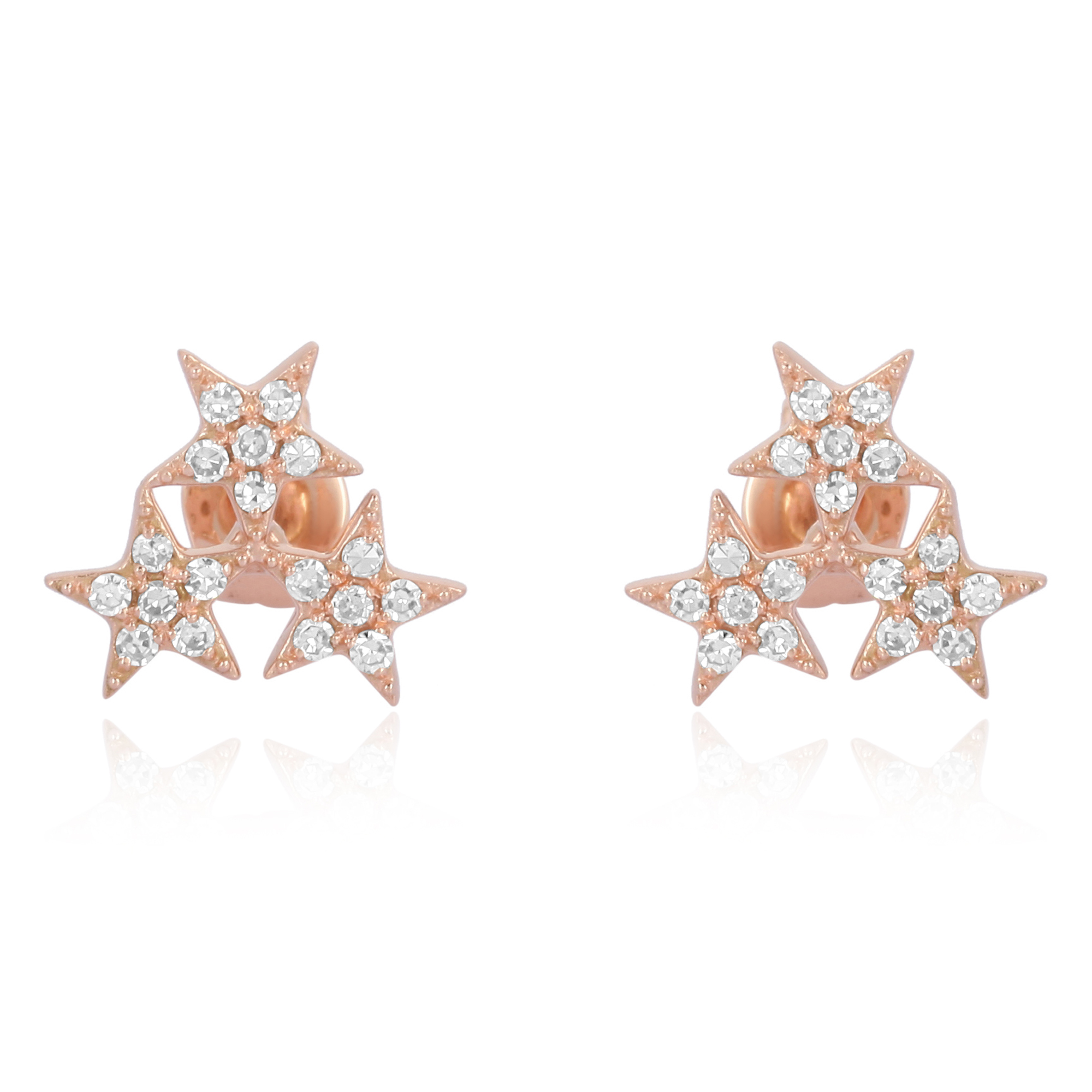 Rose Gold Pave Diamond Triple Star Studs