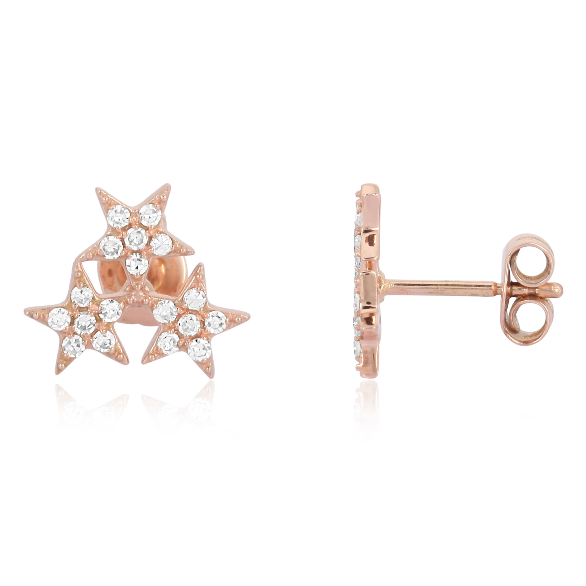 Sterling Silver Pave Diamond Triple Star Studs