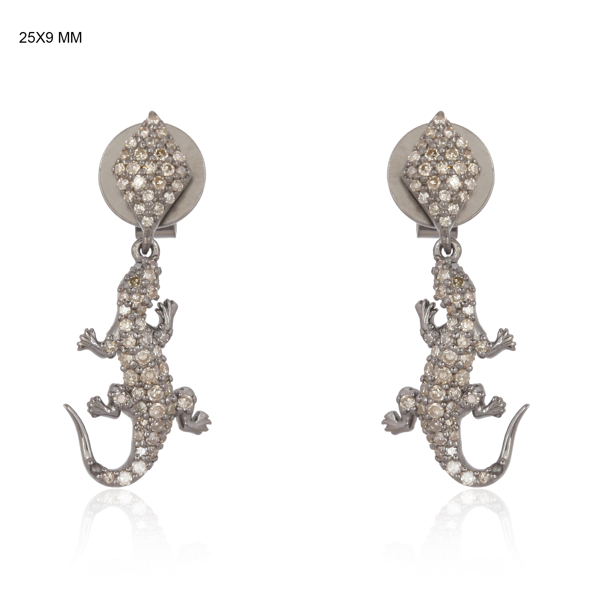 Sterling Silver Hanging Lizard Diamond Earrings