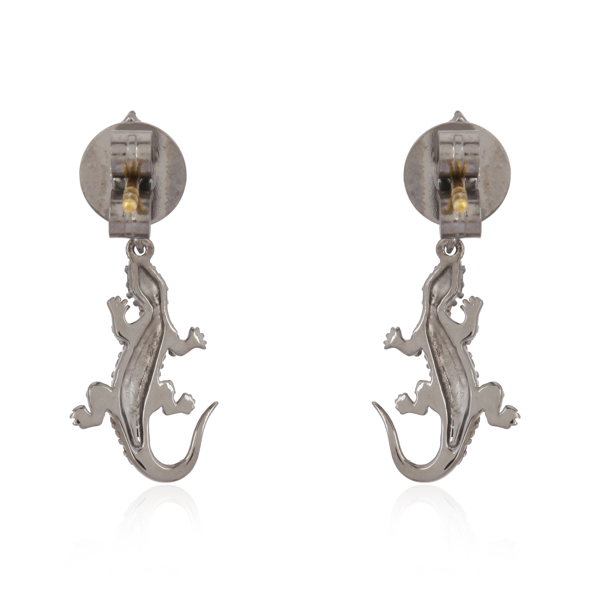 Sterling Silver Hanging Lizard Diamond Earrings