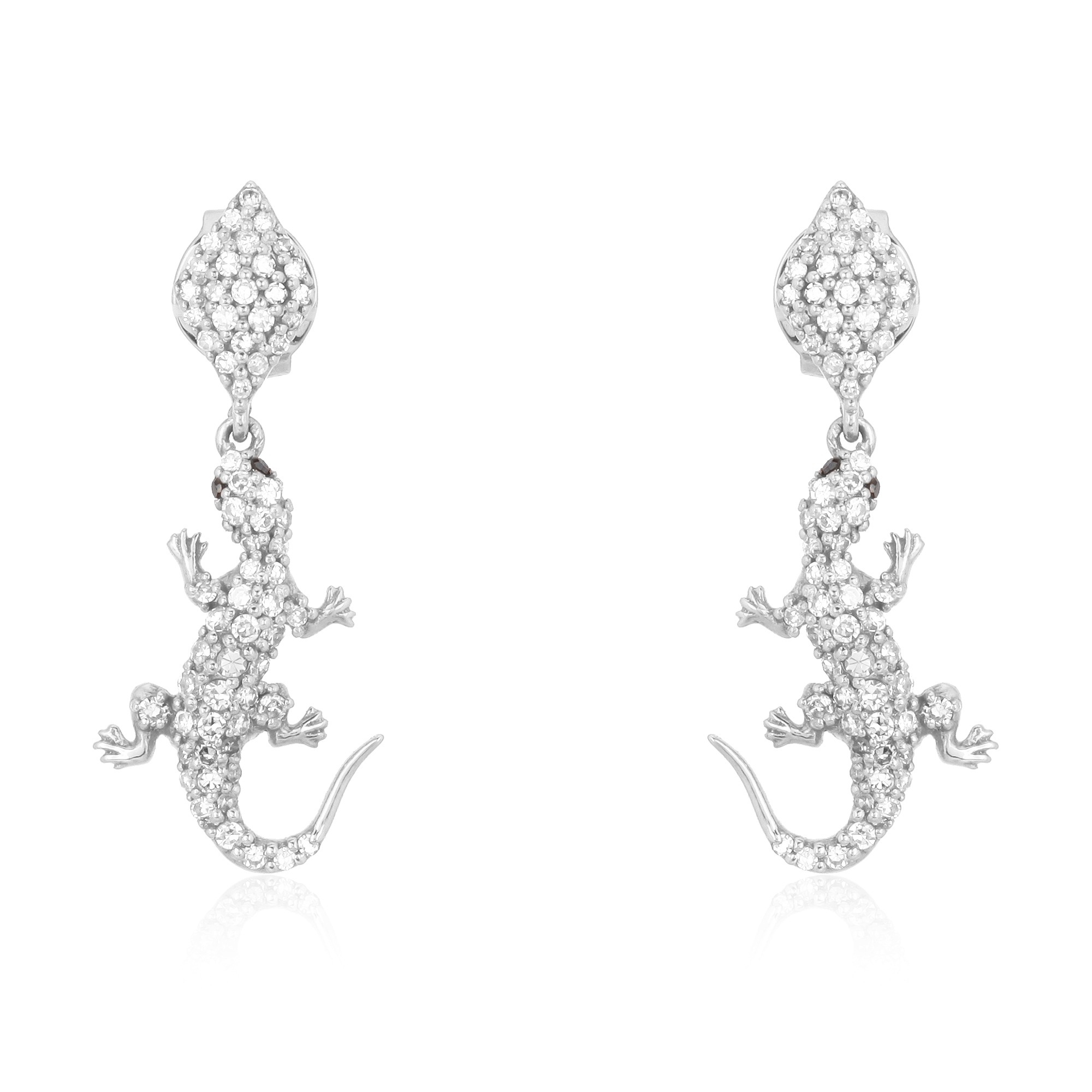 Sterling Silver Hanging Lizard Diamond Earrings
