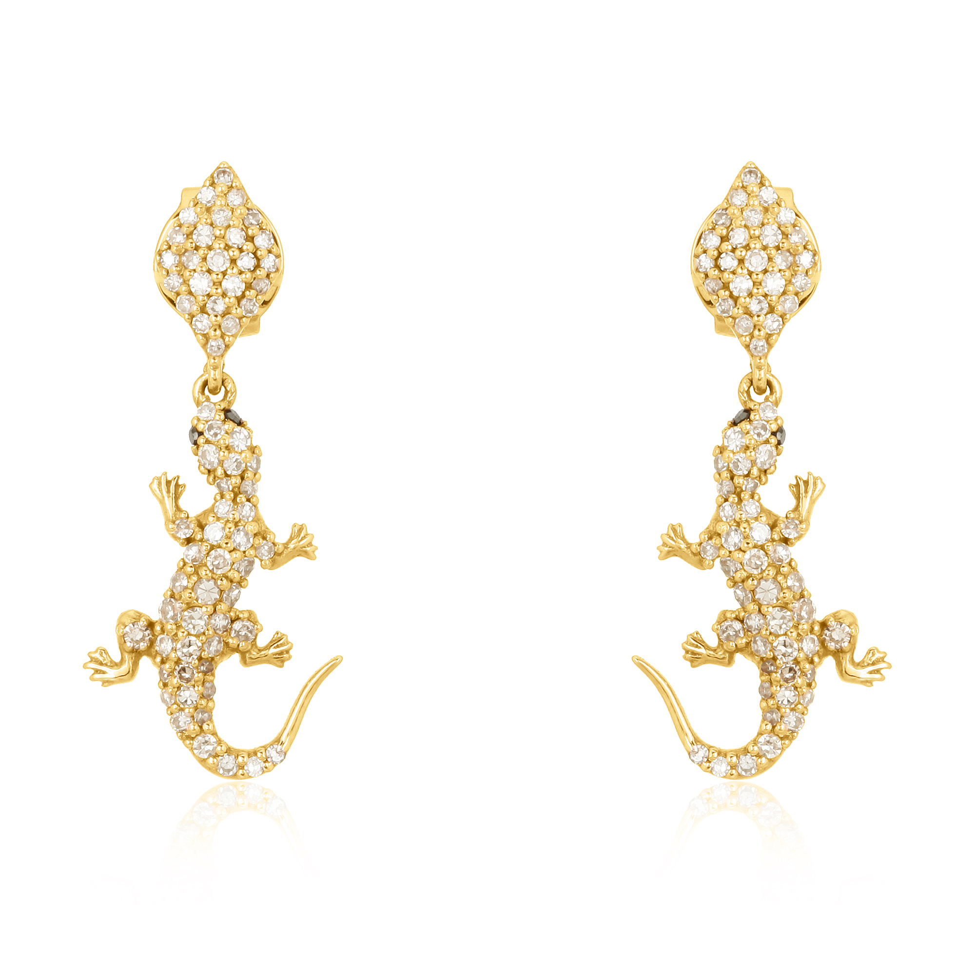 Yellow Gold Hanging Lizard Diamond Earrings