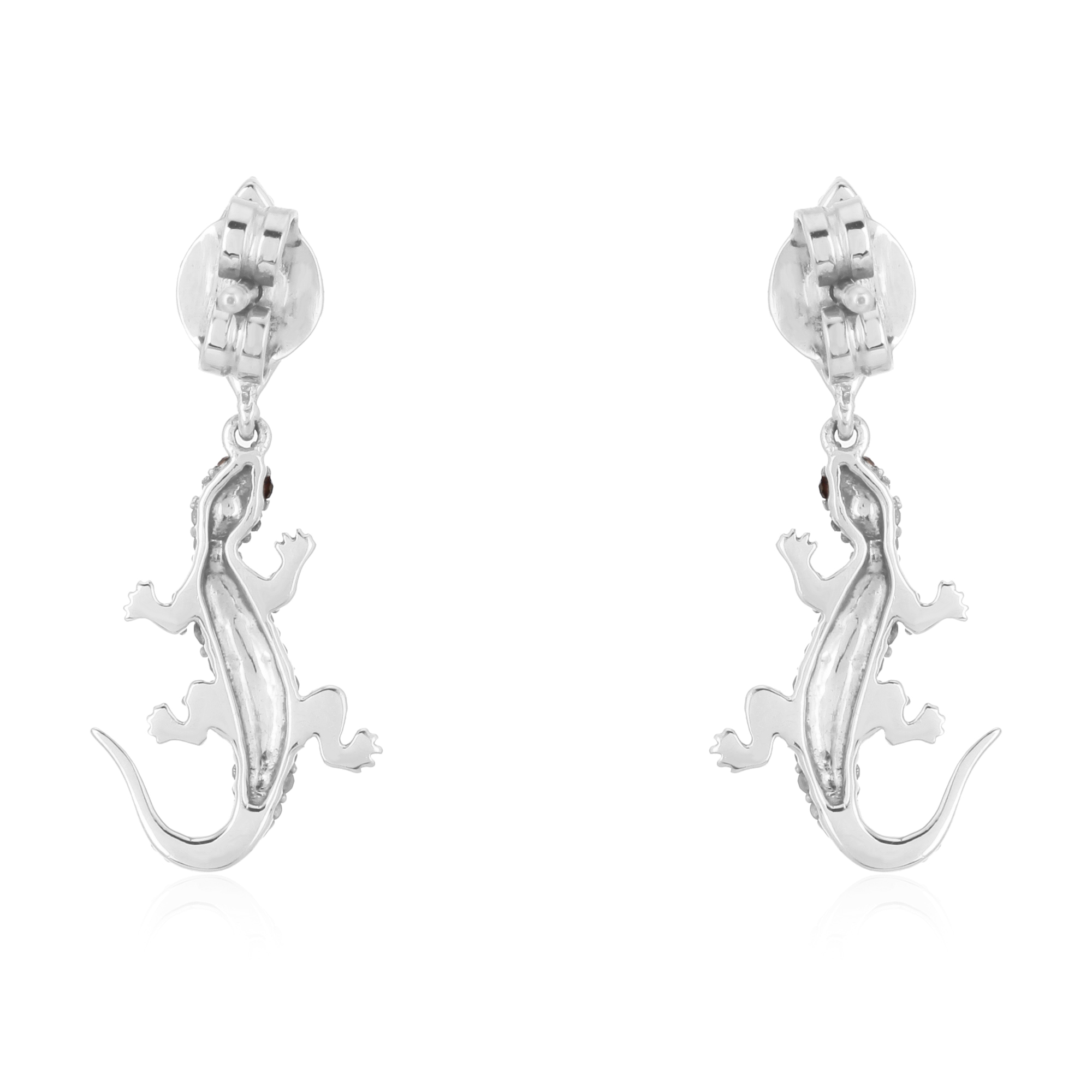 Sterling Silver Hanging Lizard Diamond Earrings