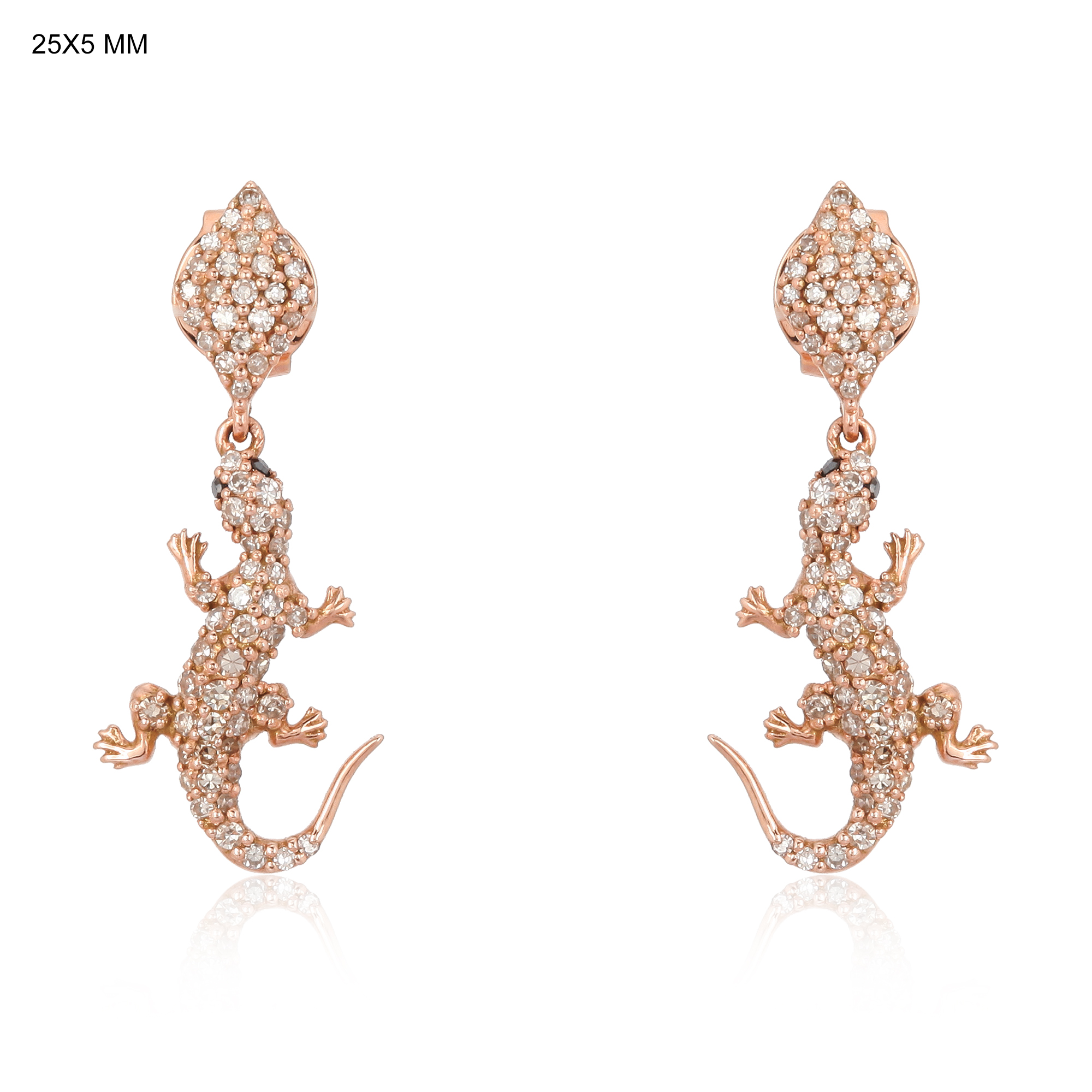 Rose Gold Hanging Lizard Diamond Earrings