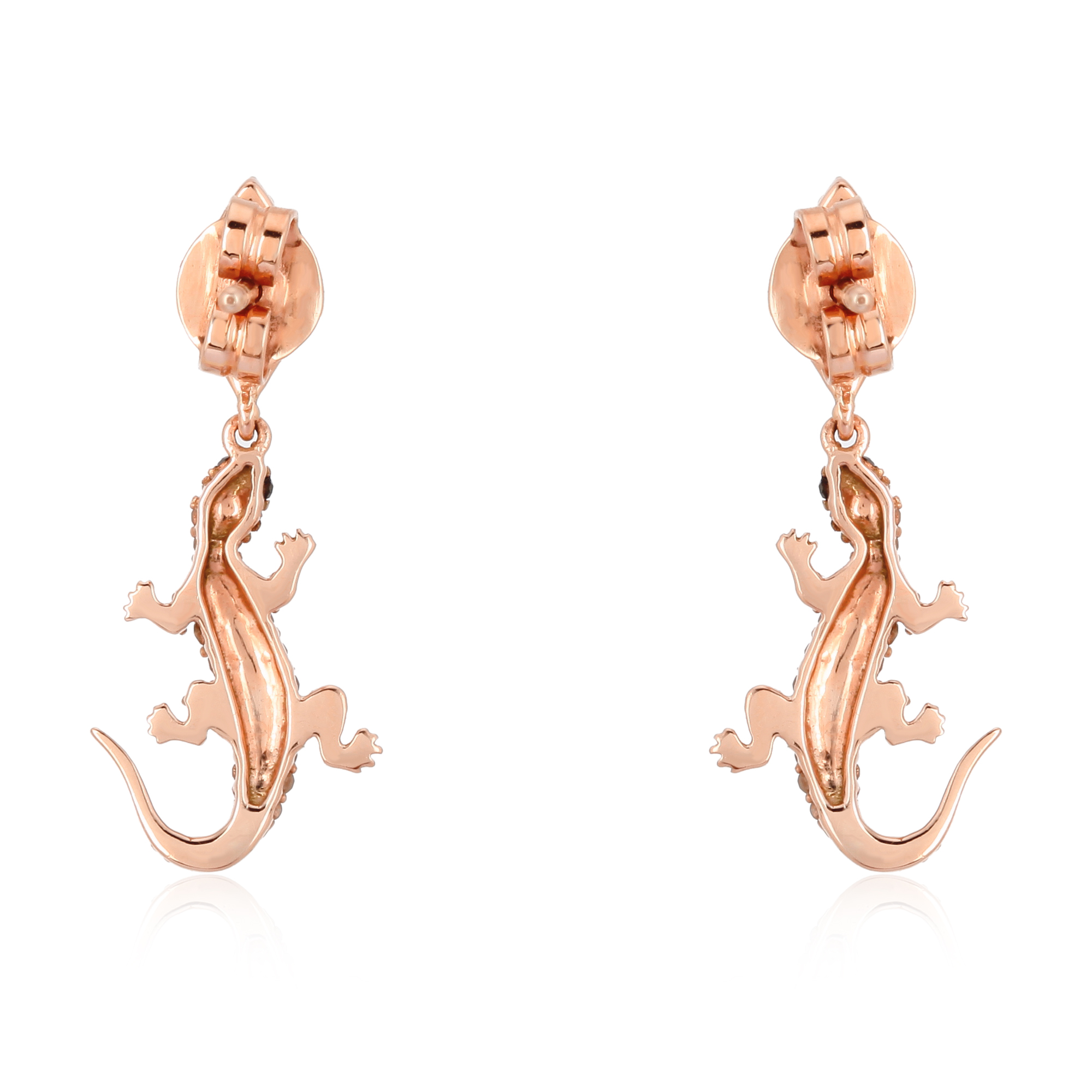 Sterling Silver Hanging Lizard Diamond Earrings