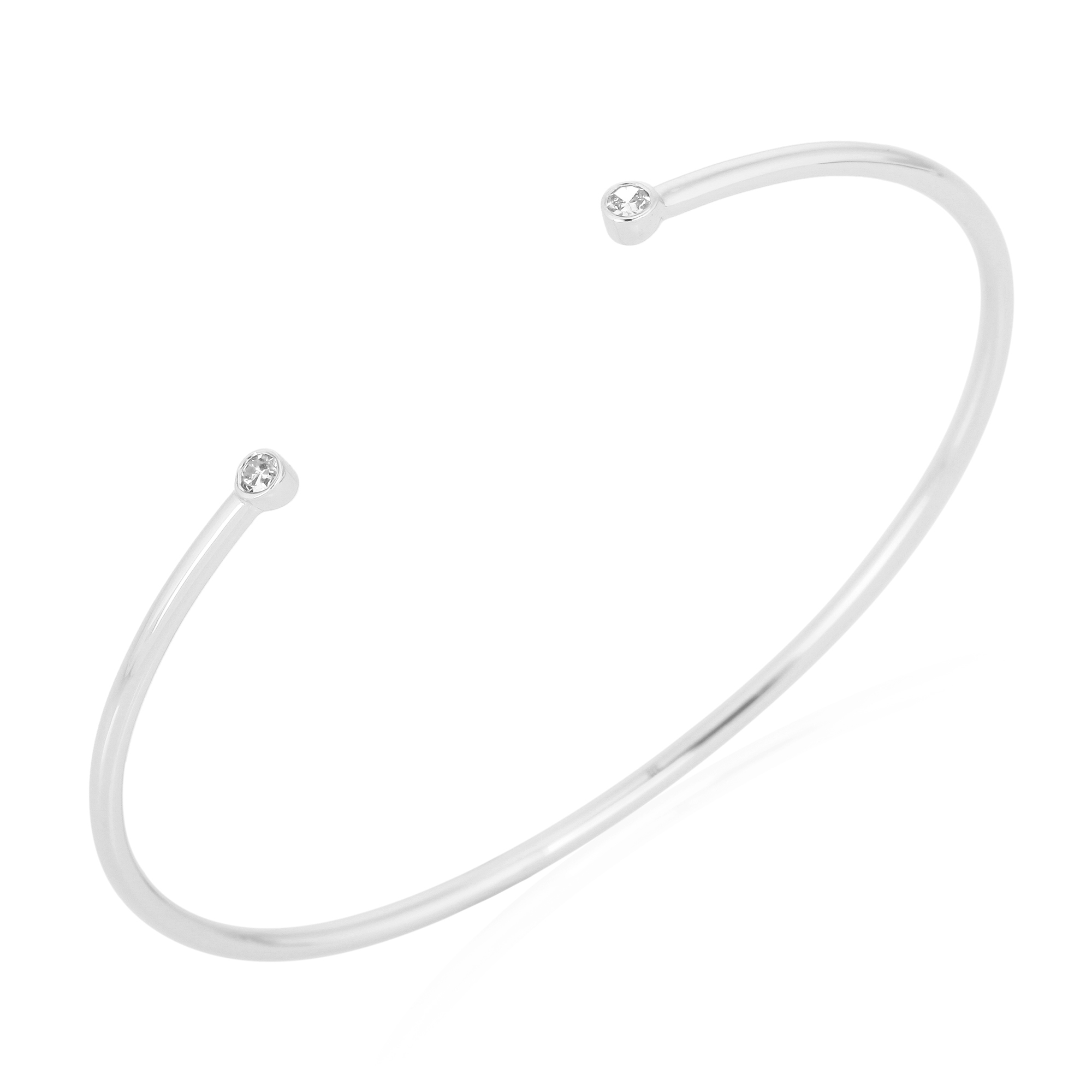 White Gold Open Oval Cuff Diamond Bangle