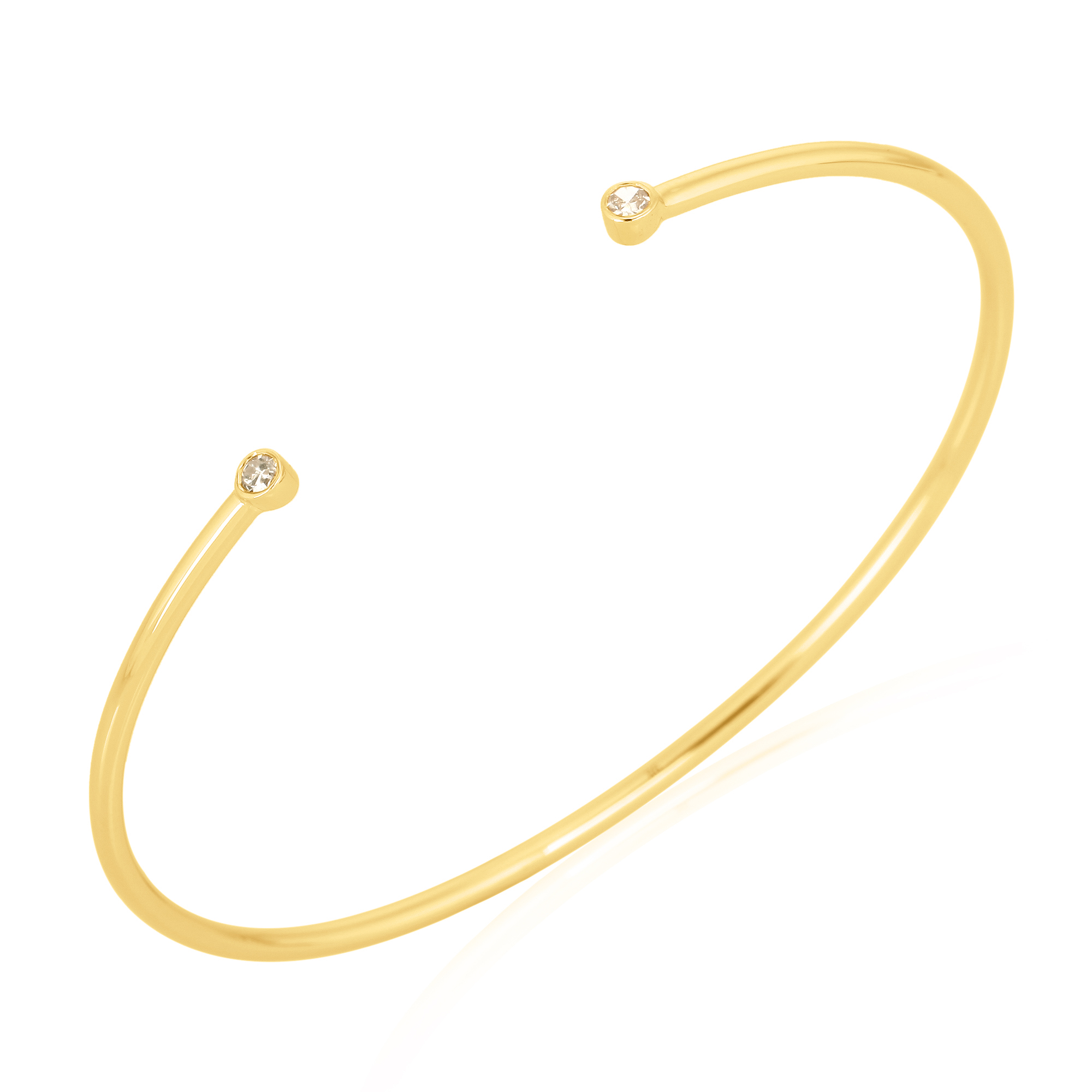 Yellow Gold Open Oval Cuff Diamond Bangle