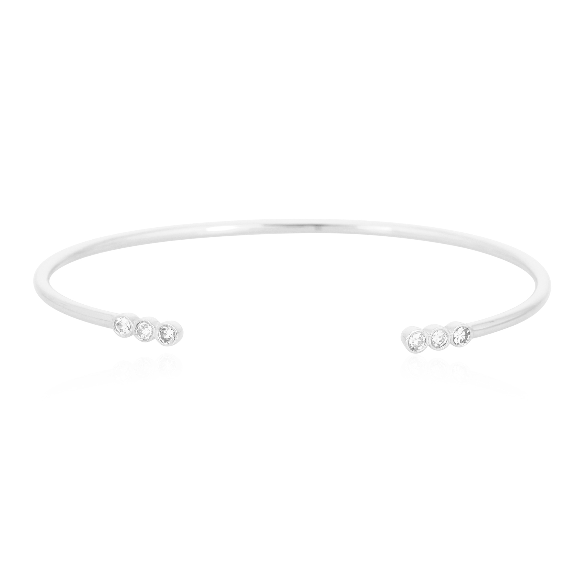 White Gold Open Oval Cuff Three Diamond Bangle