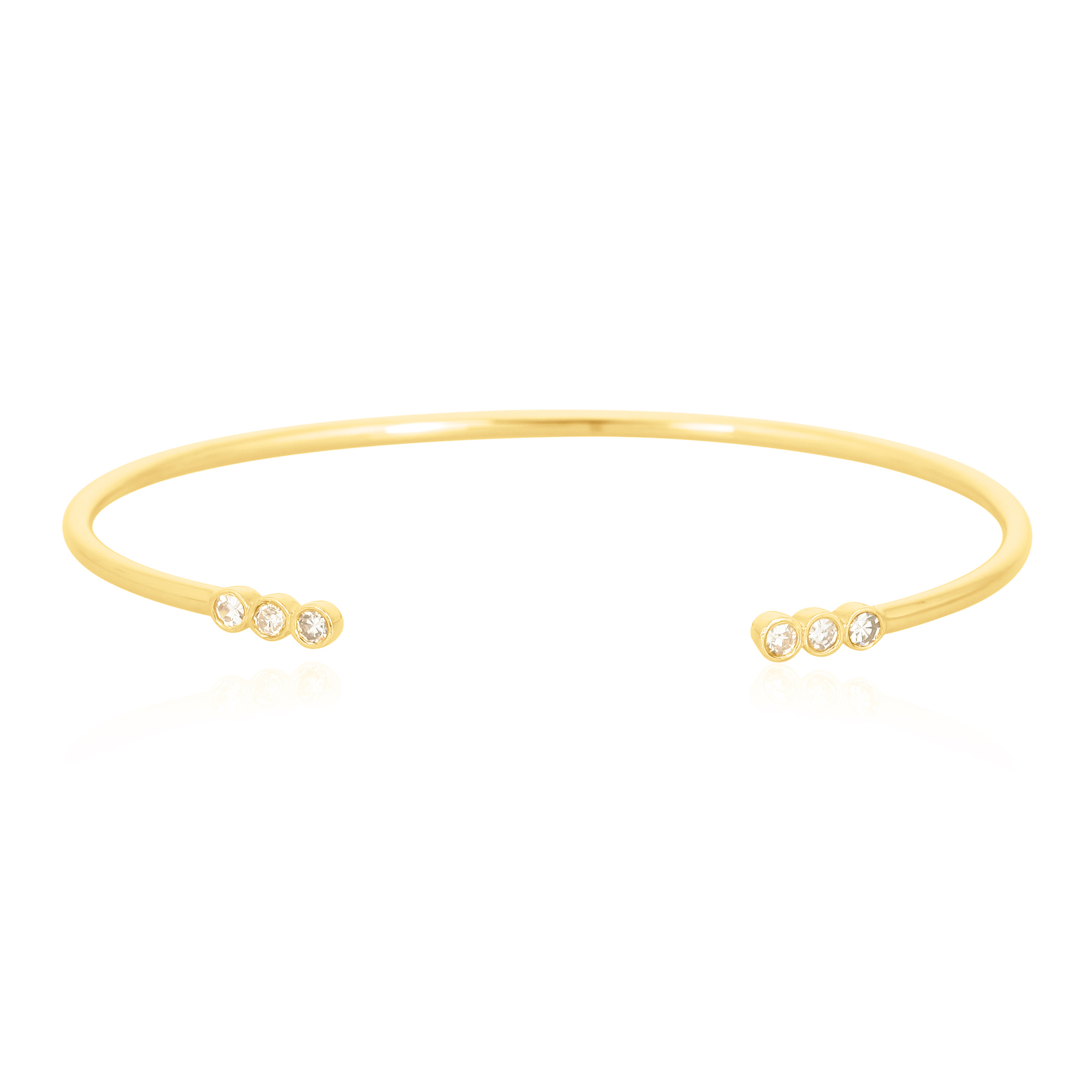 Yellow Gold Open Oval Cuff Three Diamond Bangle