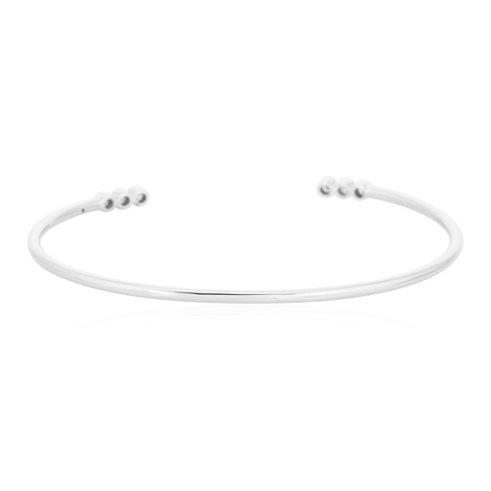 White Gold Open Oval Cuff Three Diamond Bangle