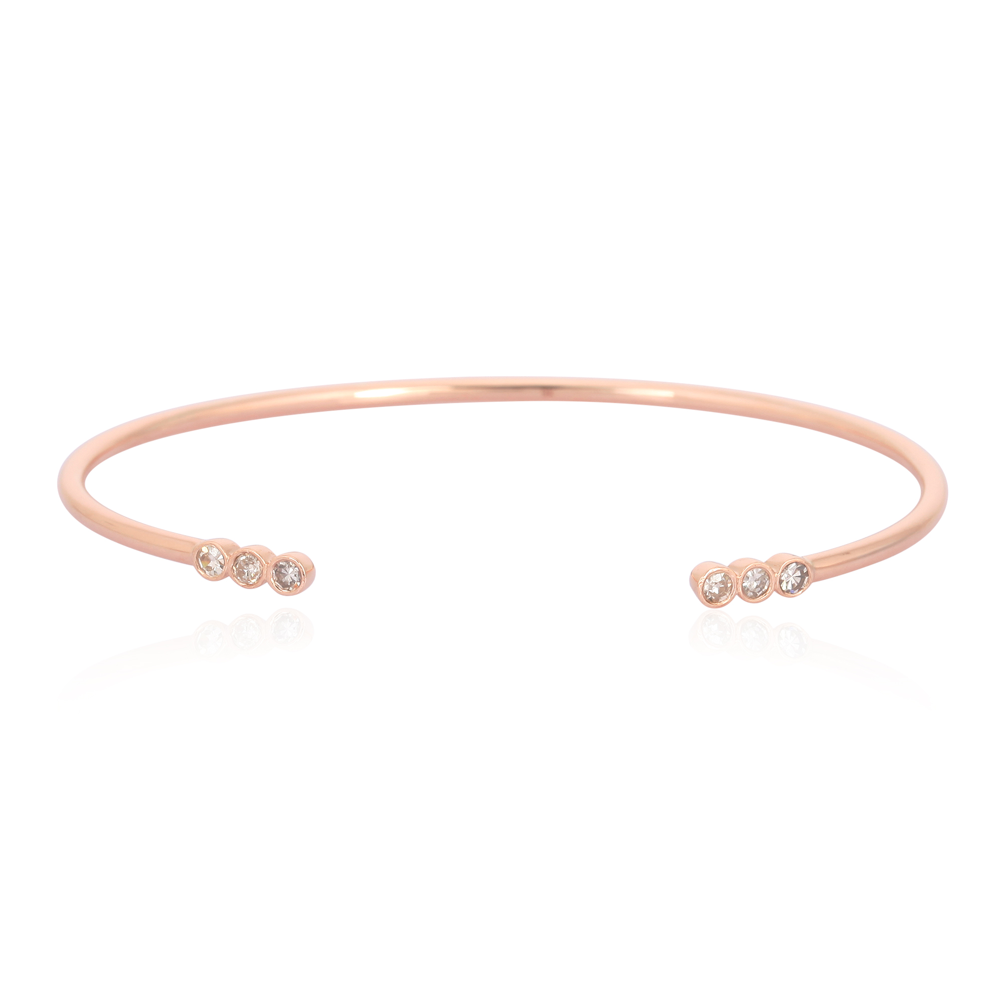 Rose Gold Open Oval Cuff Three Diamond Bangle