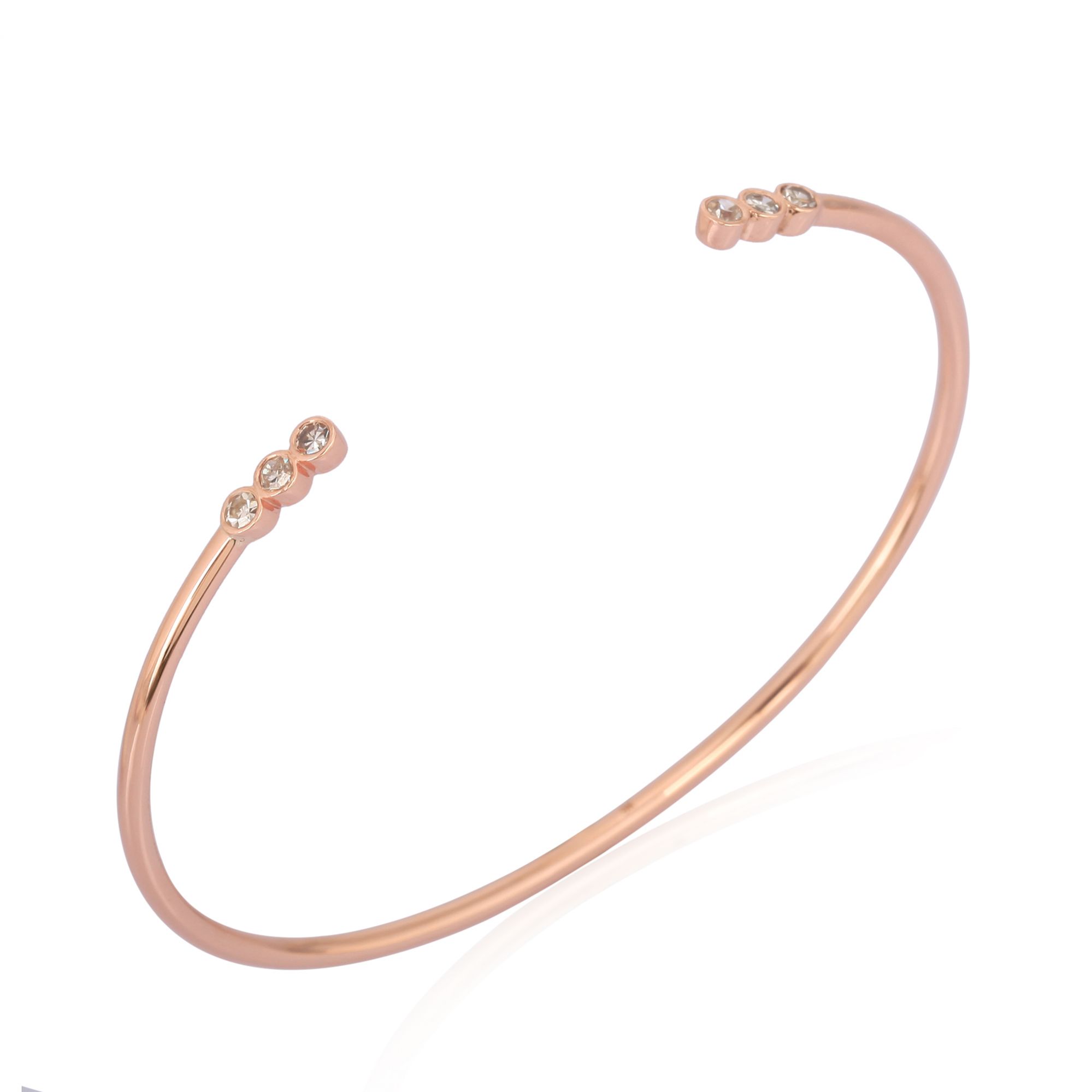 Rose Gold Open Oval Cuff Three Diamond Bangle