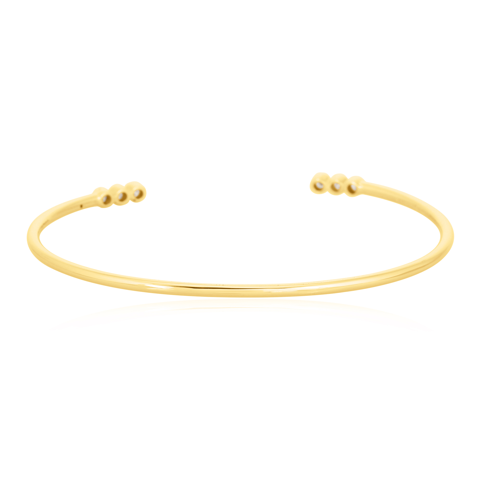 Yellow Gold Open Oval Cuff Three Diamond Bangle