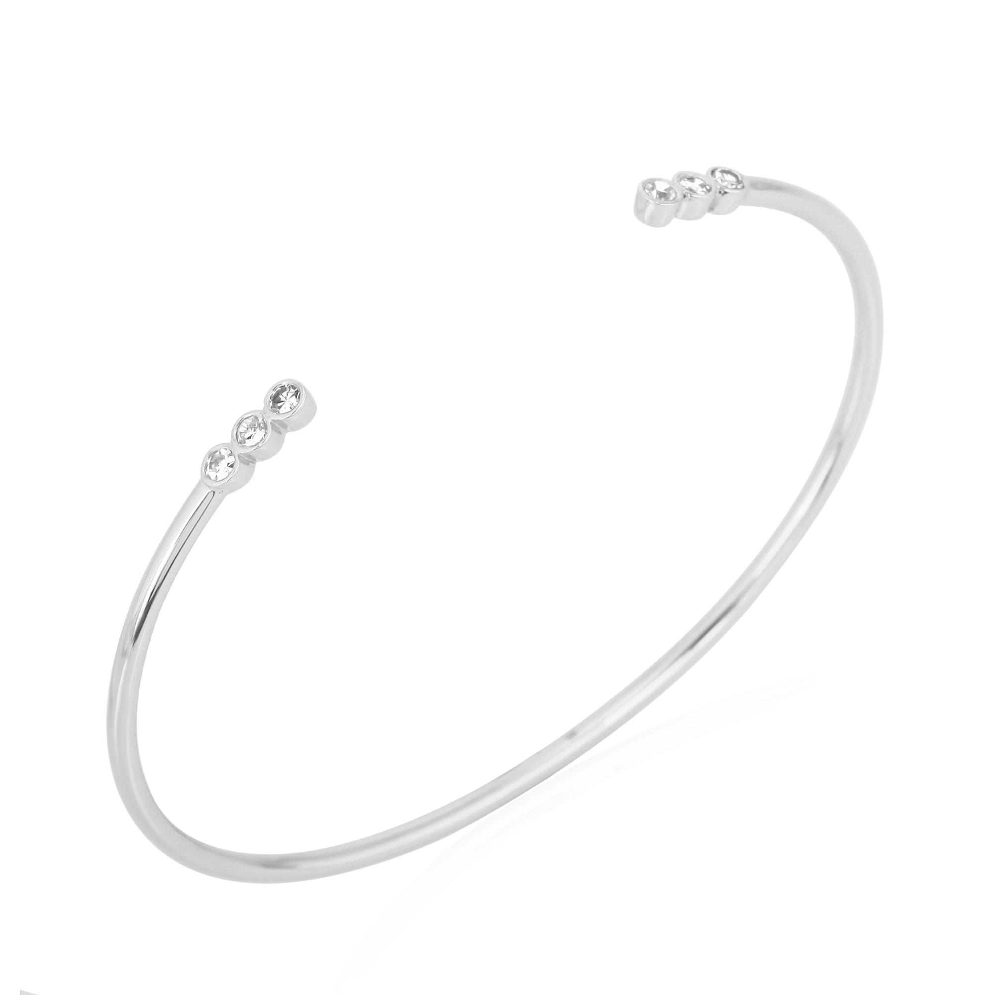 White Gold Open Oval Cuff Three Diamond Bangle