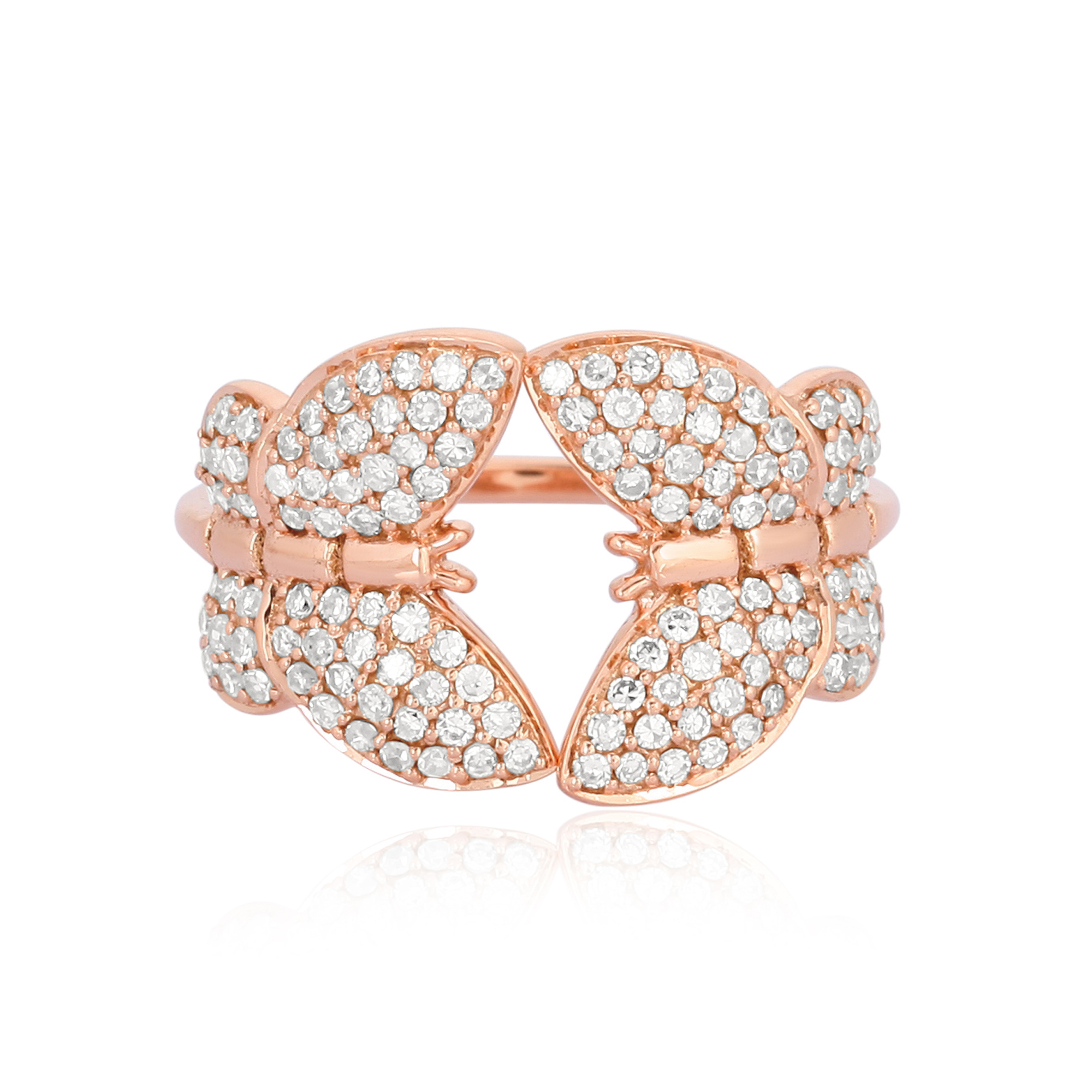 Rose Gold Two Butterfly Diamond Ring