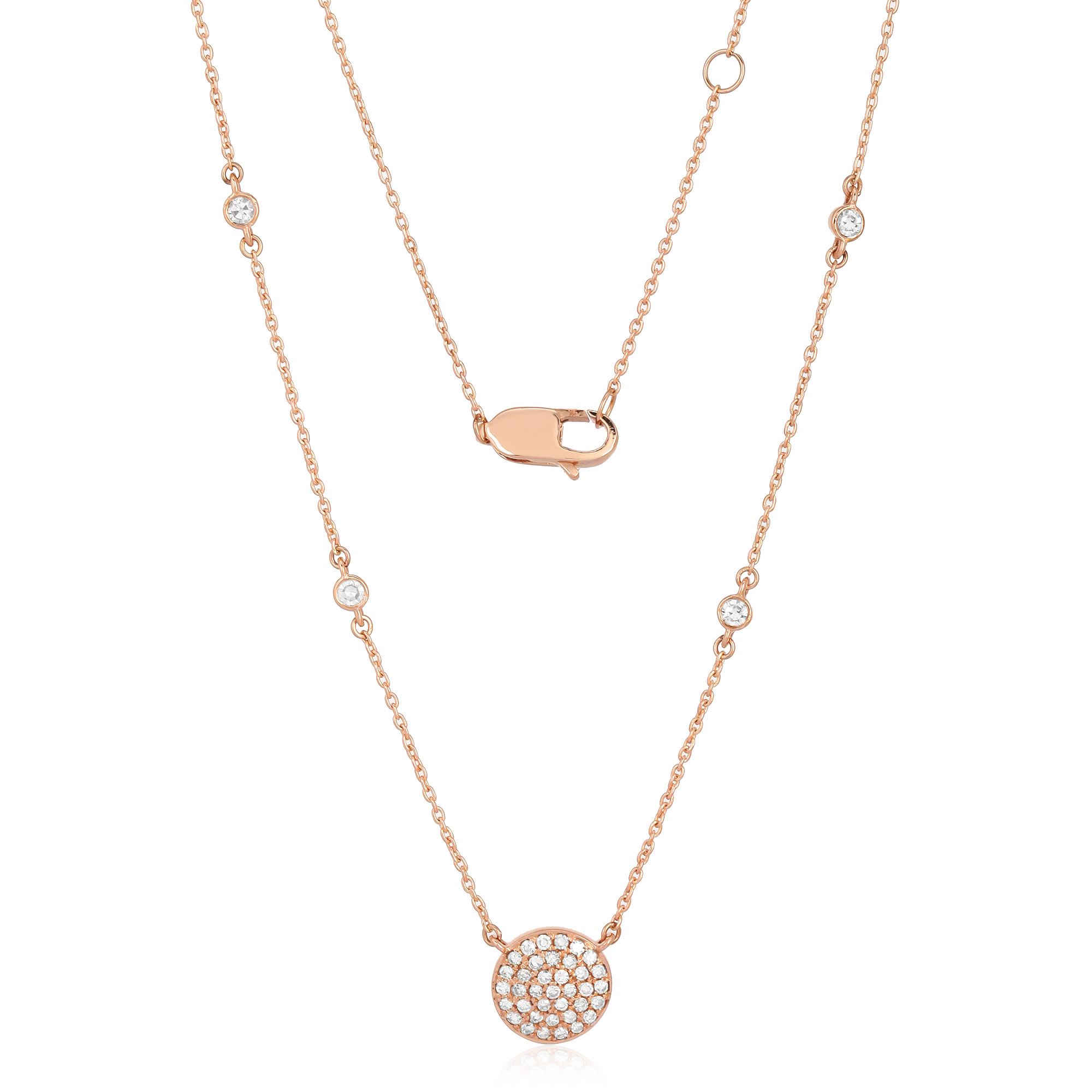 Rose Gold Round Disc Diamond Necklace