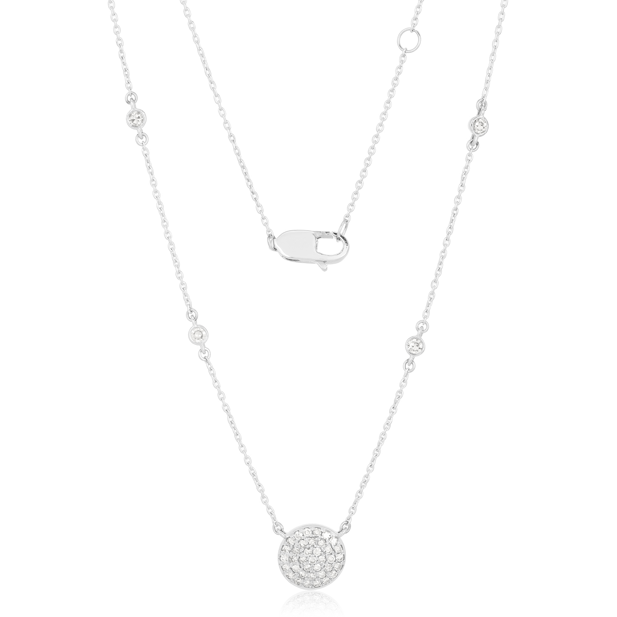 White Gold Round Disc Diamond Necklace