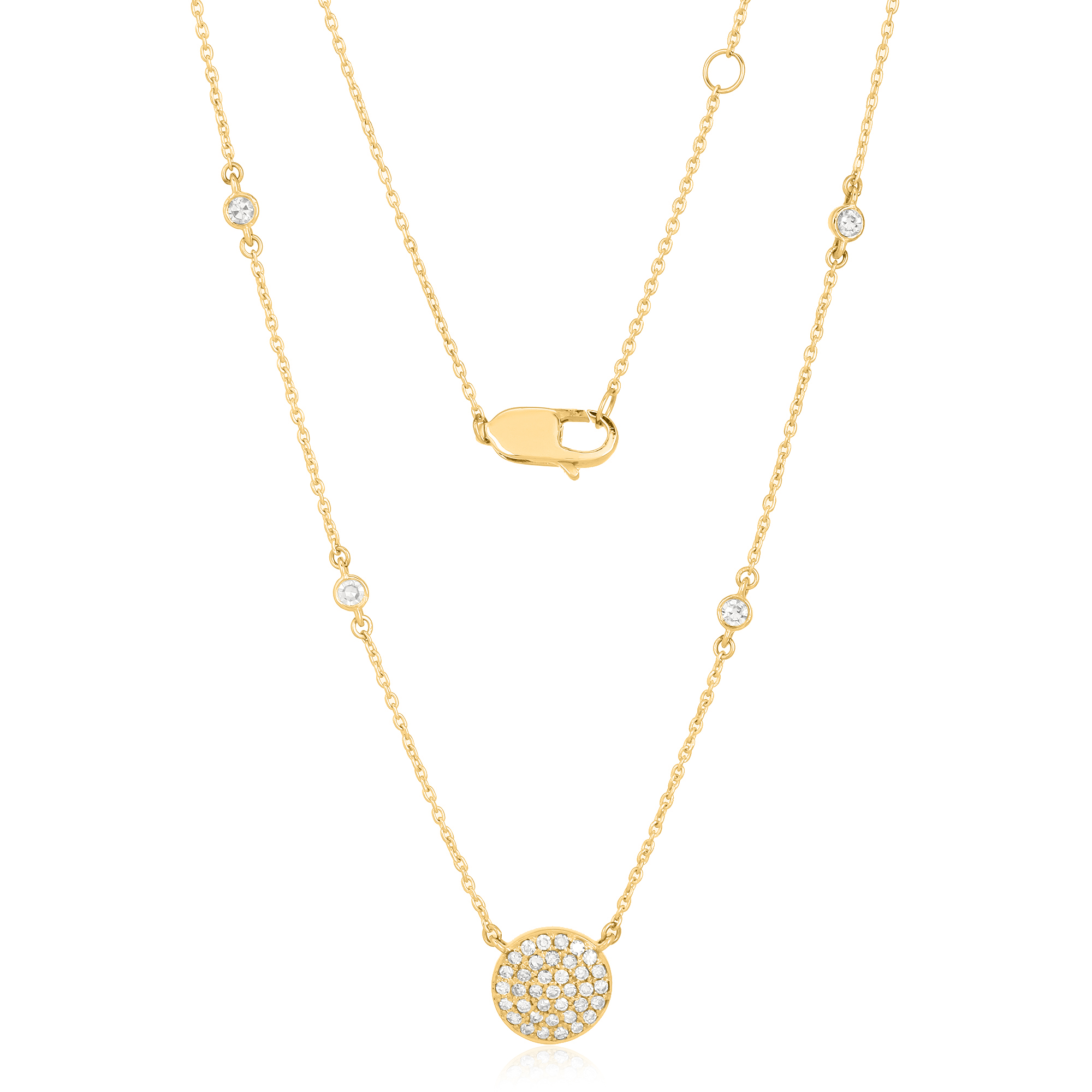 Yellow Gold Round Disc Diamond necklace