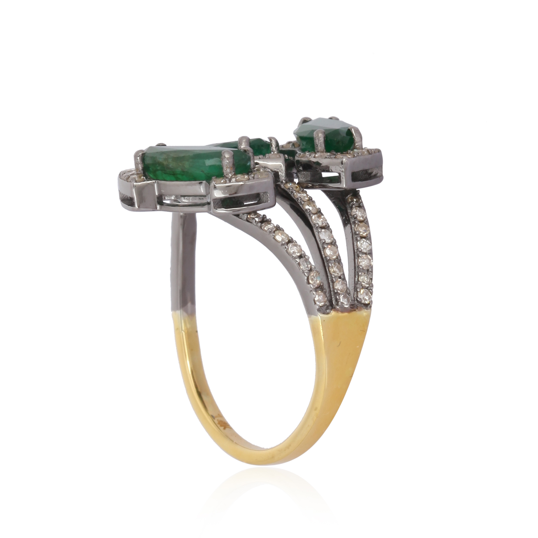 Sterling Silver Emerald Diamond Leaf Ring