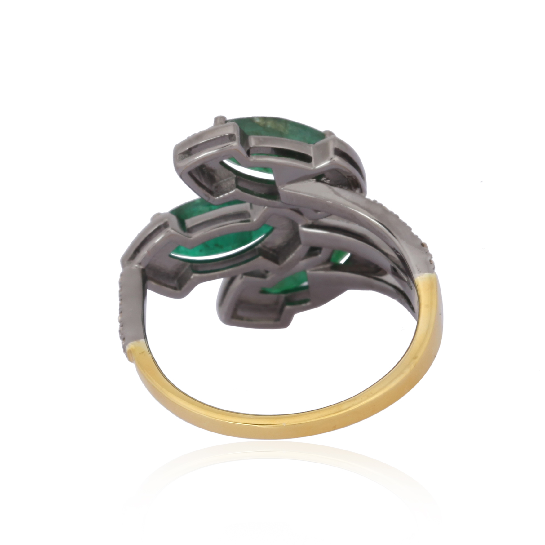 Sterling Silver Emerald Diamond Leaf Ring