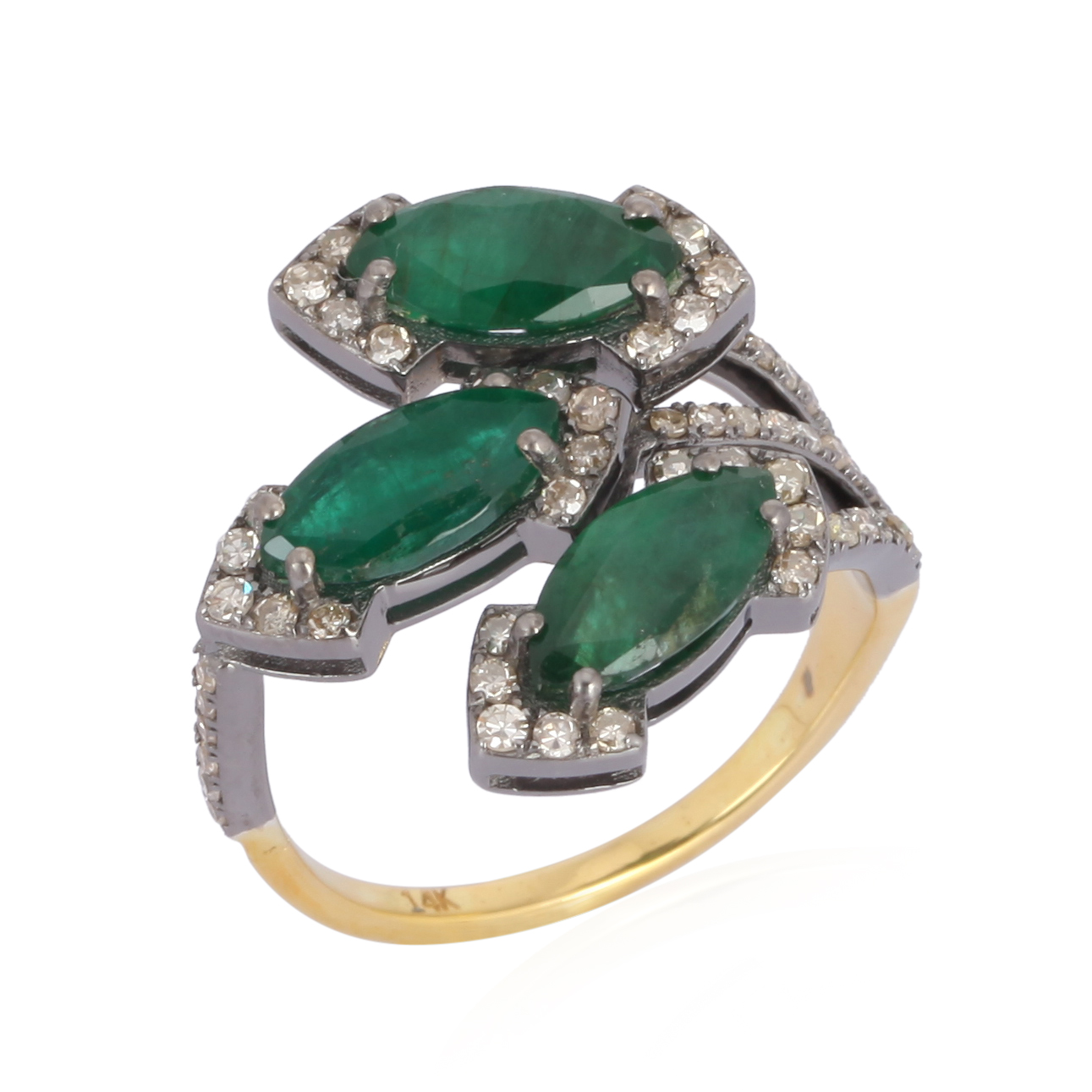 Sterling Silver Emerald Diamond Leaf Ring