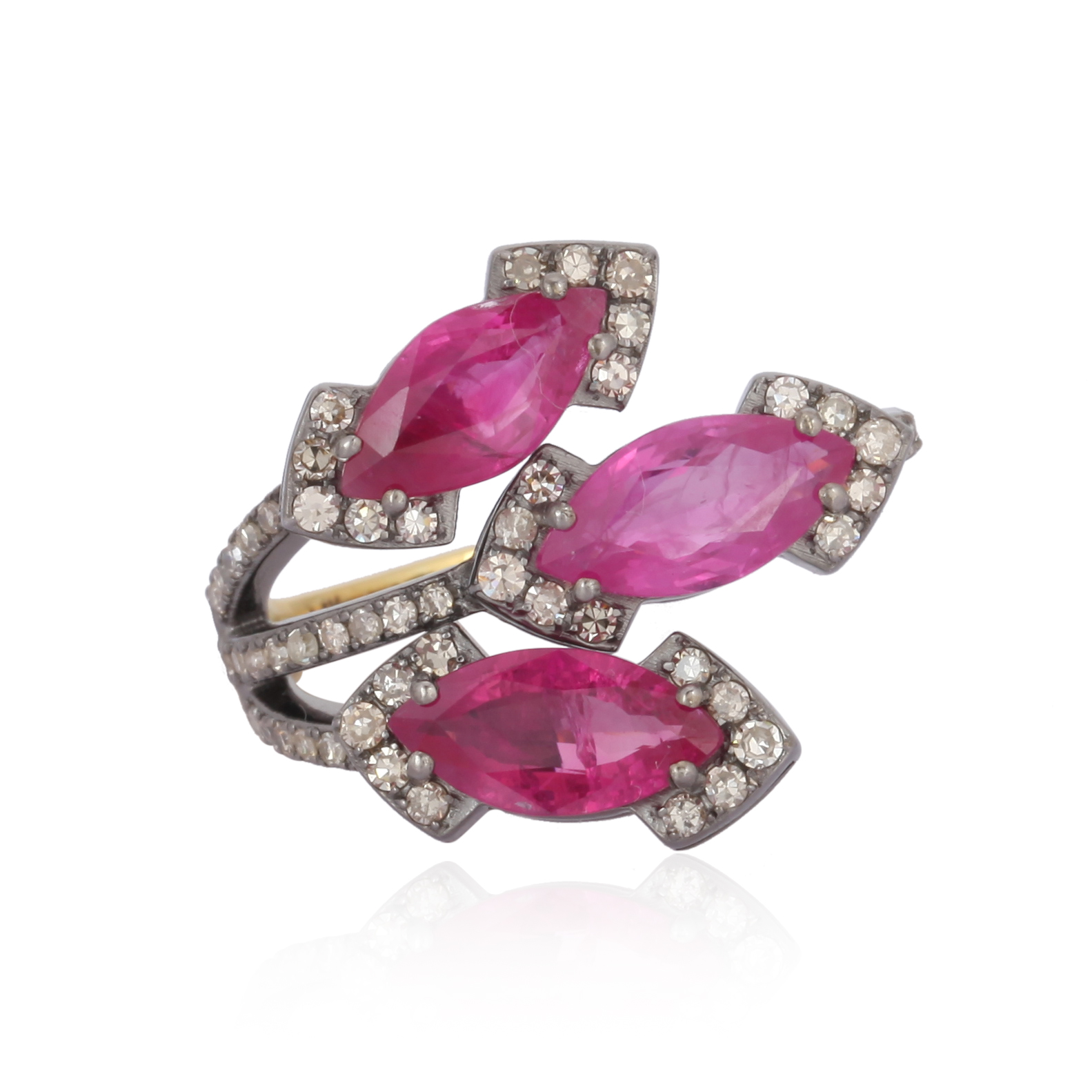 Sterling Silver Ruby Diamond Leaf Ring