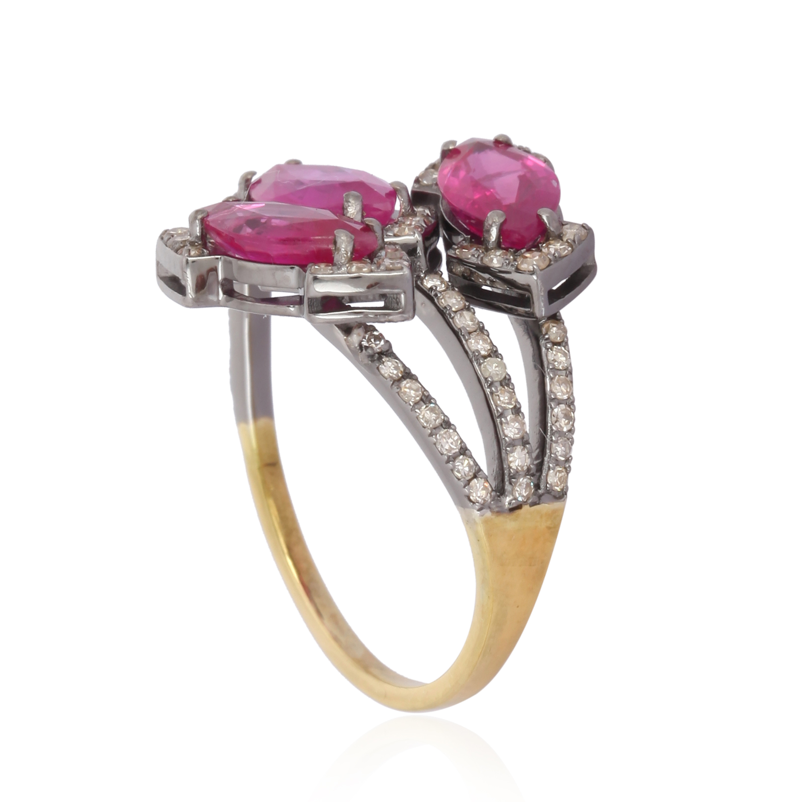 Sterling Silver Ruby Diamond Leaf Ring