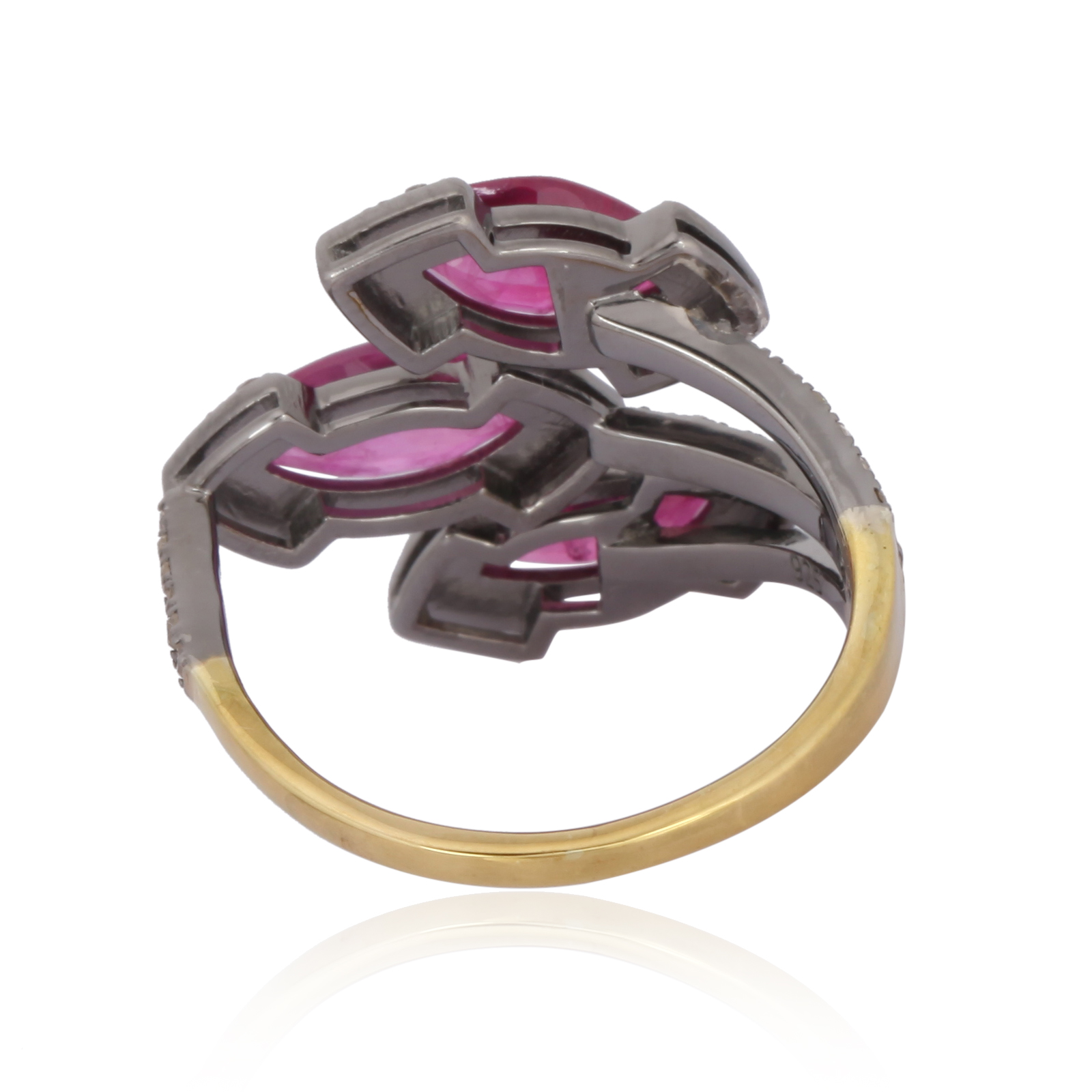 Sterling Silver Ruby Diamond Leaf Ring