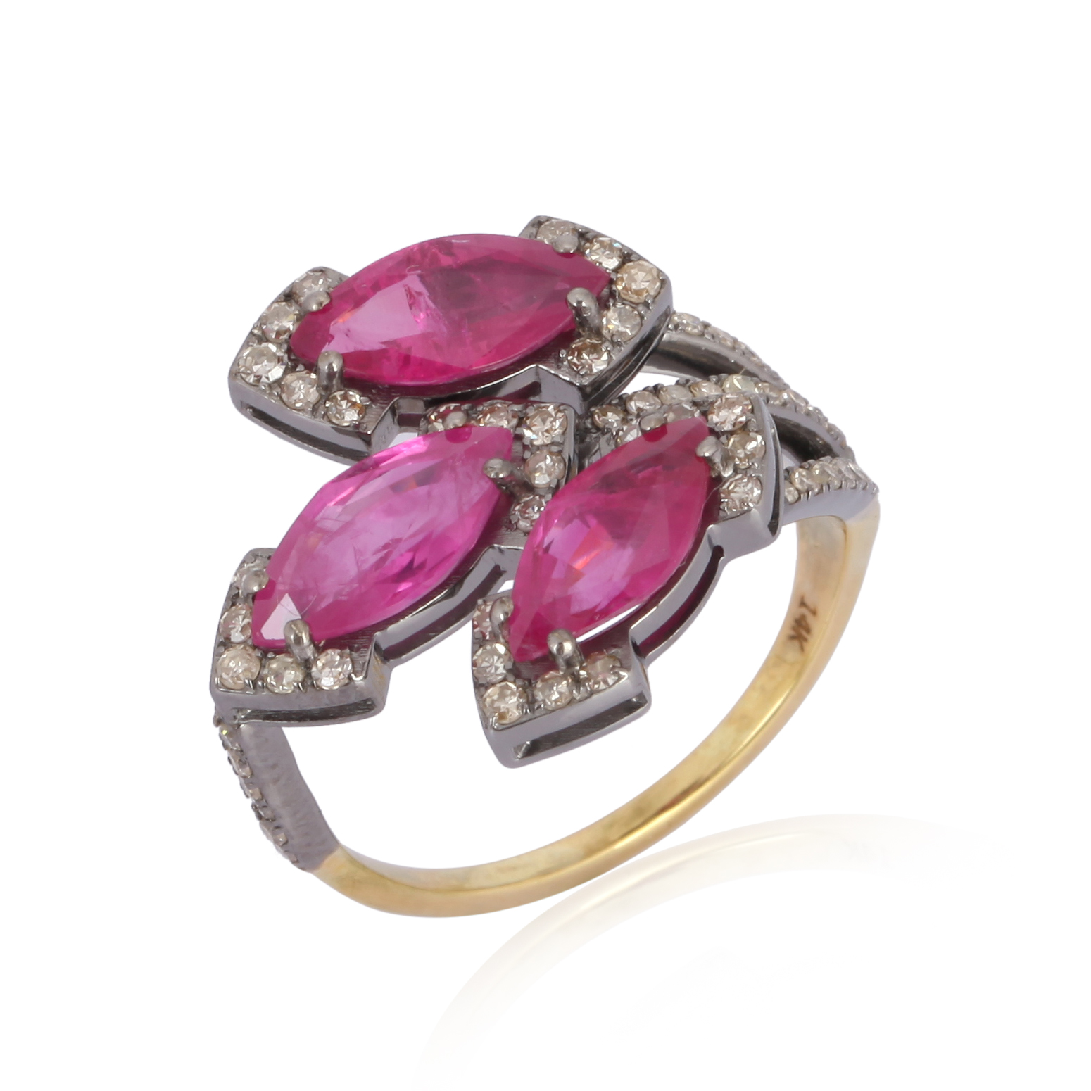 Sterling Silver Ruby Diamond Leaf Ring