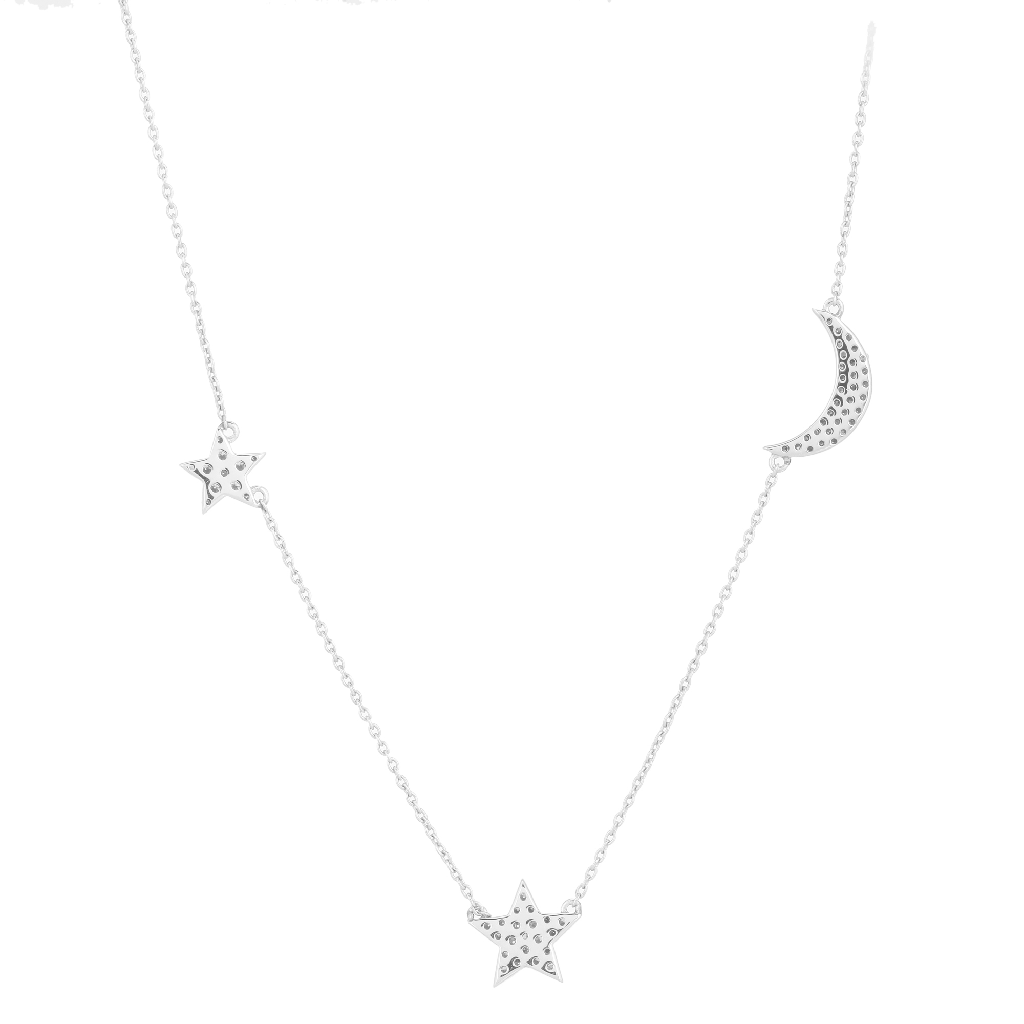 Sterling Silver Moon and Star Diamond Necklace