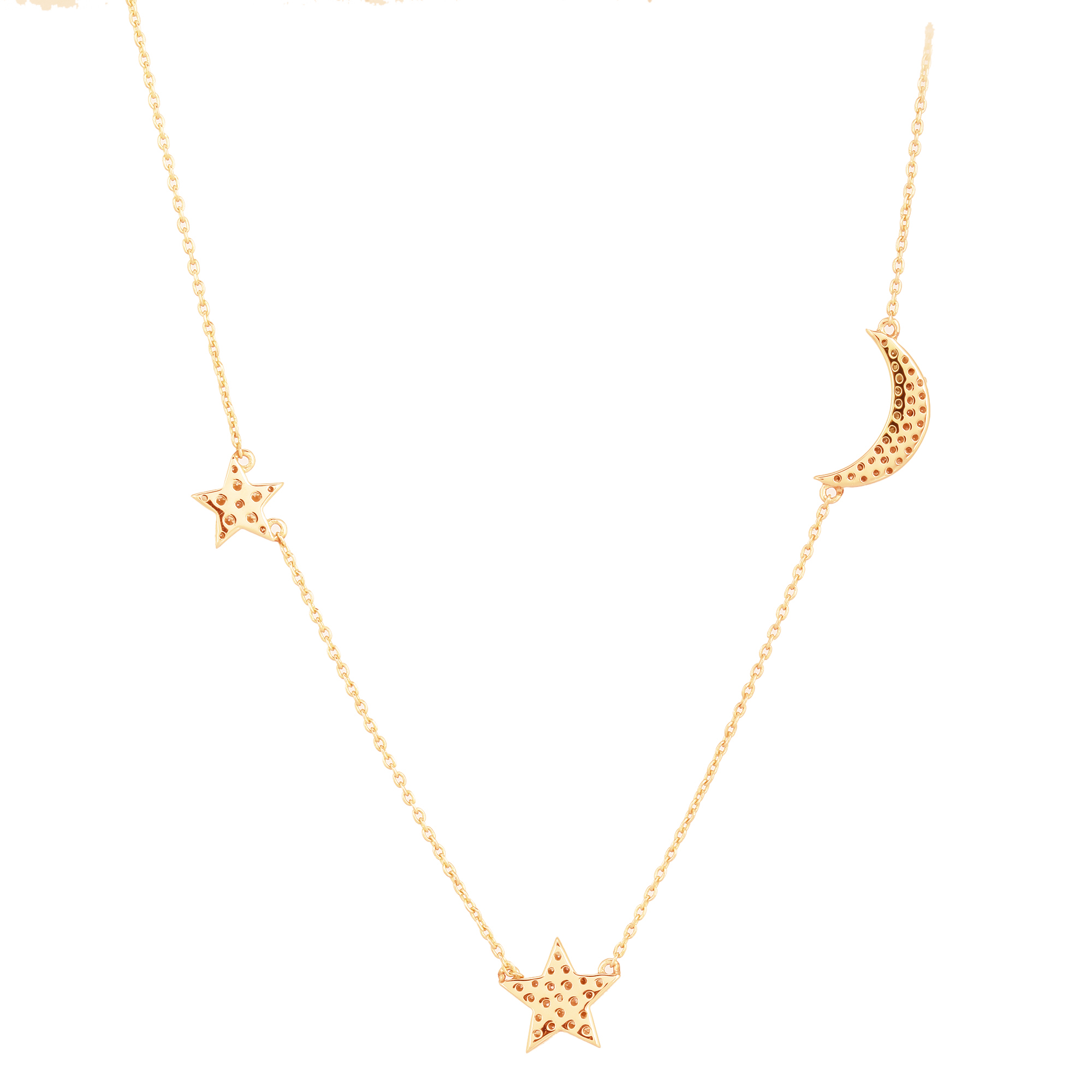 Yellow Gold Moon and Star Diamond Charm Necklace